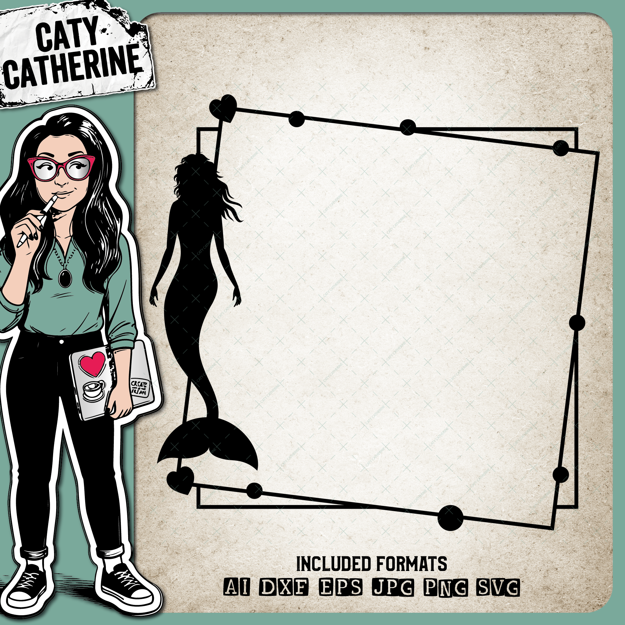 Mermaid Frame Squares – Creative Elements SVG Design by Caty Catherine