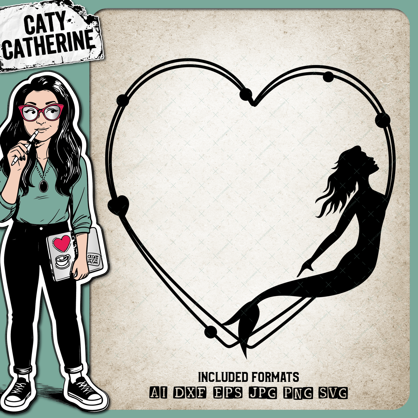 Mermaid Frame Hearts – Creative Elements SVG Design by Caty Catherine