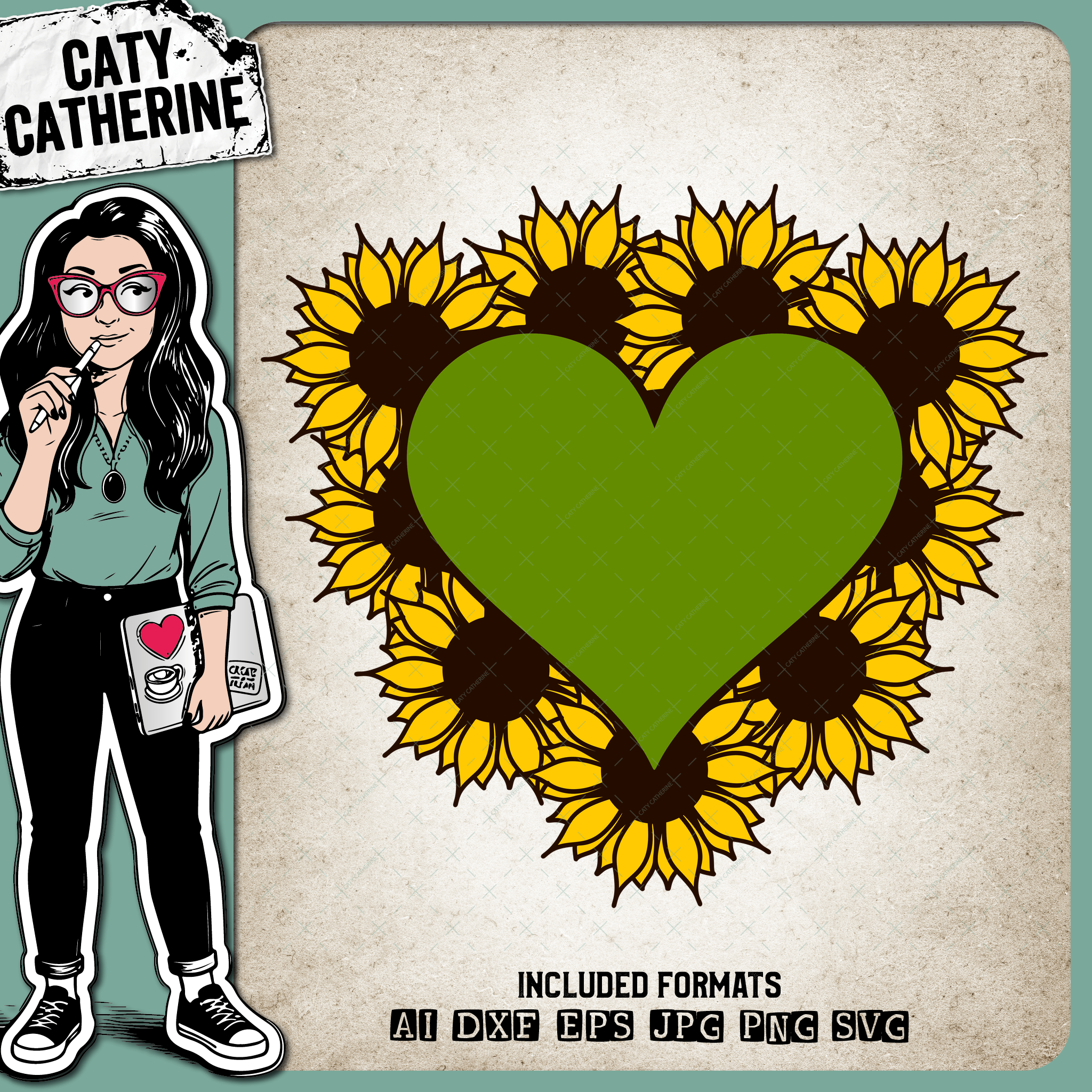 Sunflower Love Heart Frame – SVG Design by Caty Catherine