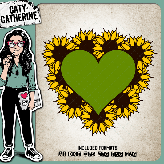 Sunflower Love Heart Frame – SVG Design by Caty Catherine
