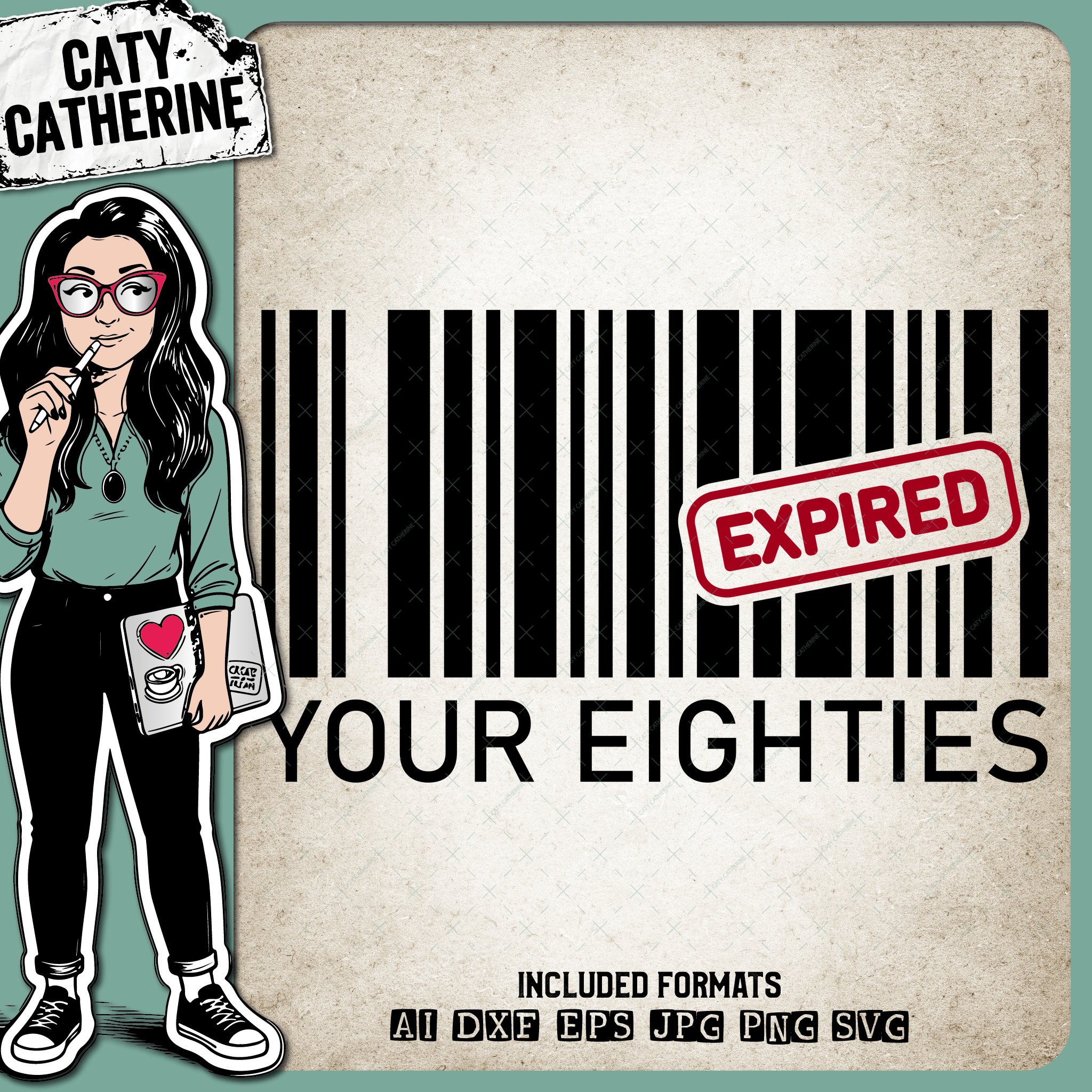 Bar Code Funny 80s Eighties Expired 90th Ninetieth – Birthday SVG Design by Caty Catherine