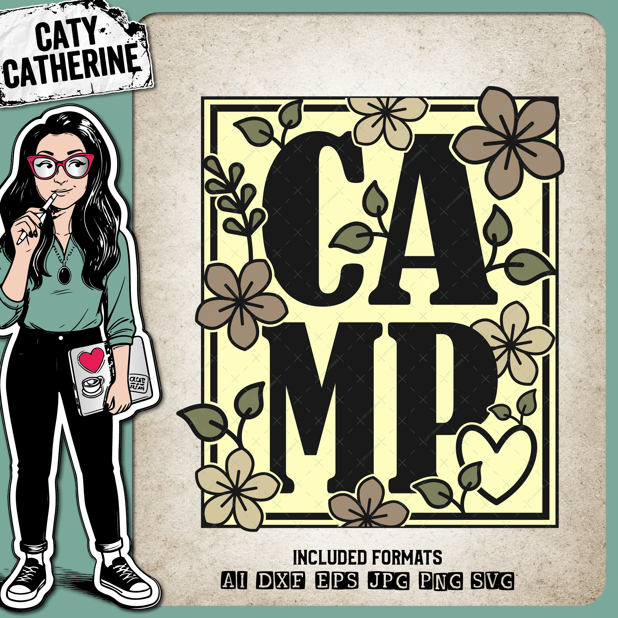 CAMP Flower & Leaf Detail Camping – Outdoors SVG Design by Caty Catherine