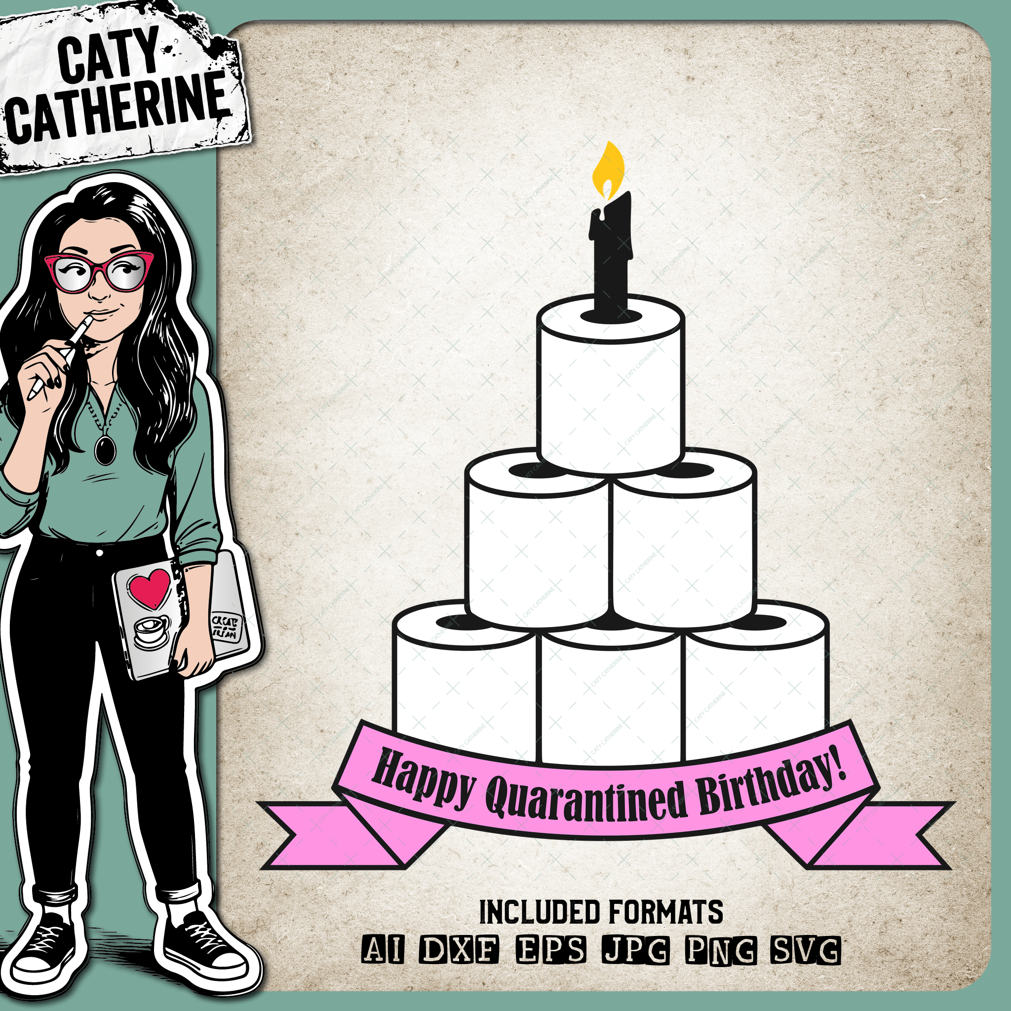 Happy Quarantined Toilet Roll Cake with Candle 2020 Funny – Birthday SVG Design by Caty Catherine