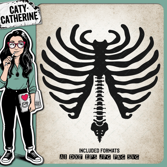 Halloween Bones Love Heart Rib Cage Thoracic Cage and Spine – SVG Design by Caty Catherine