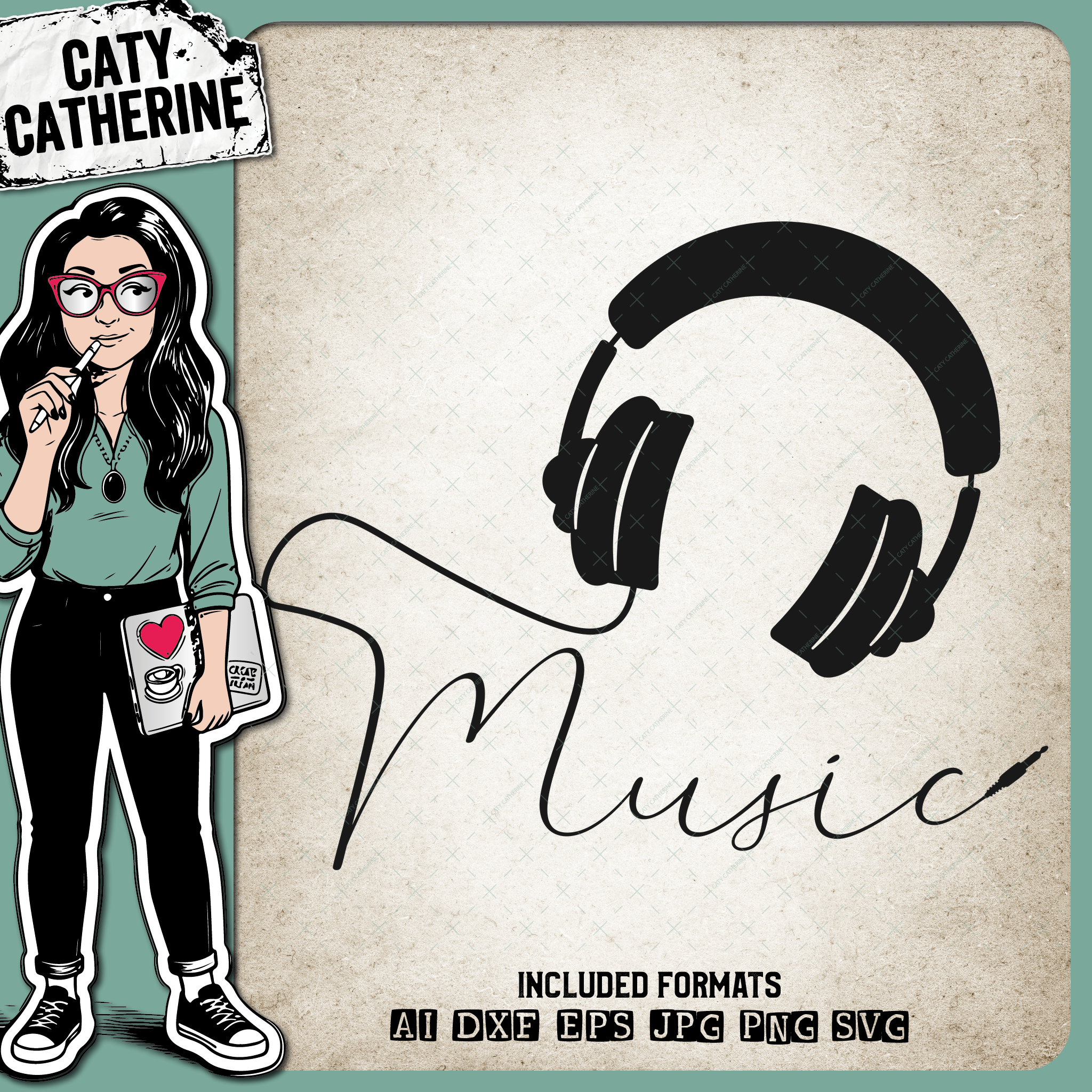 Music Headphones with Wire And Headphone Jack – SVG Design by Caty Catherine
