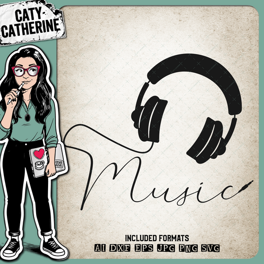 Music Headphones with Wire And Headphone Jack – SVG Design by Caty Catherine