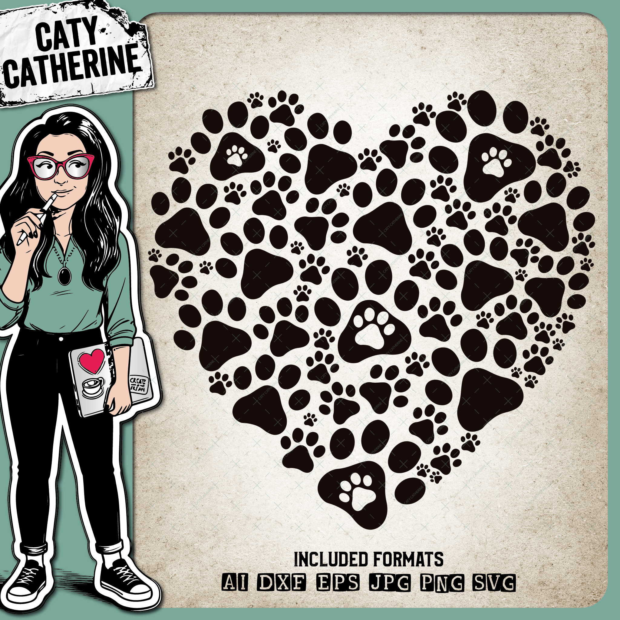 Love Heart Paw Print Collage Pet Dog Pawprint – Pets & Animals SVG Design by Caty Catherine