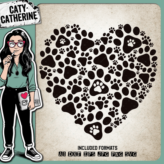 Love Heart Paw Print Collage Pet Dog Pawprint – Pets & Animals SVG Design by Caty Catherine
