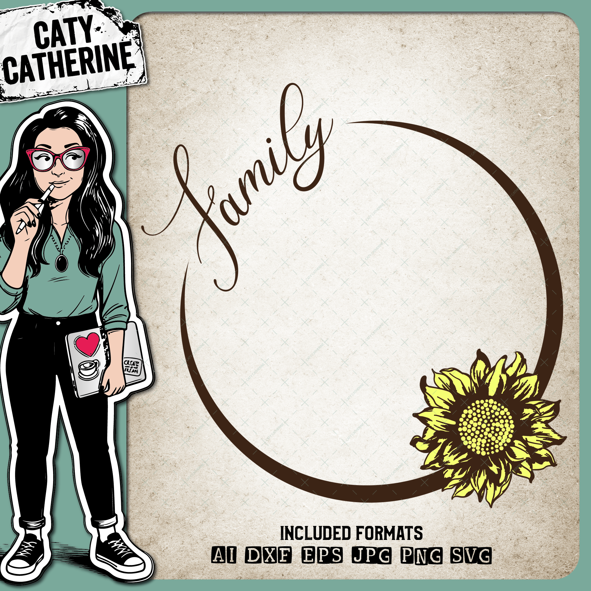 Family Sunflower Photo Frame – SVG Design by Caty Catherine