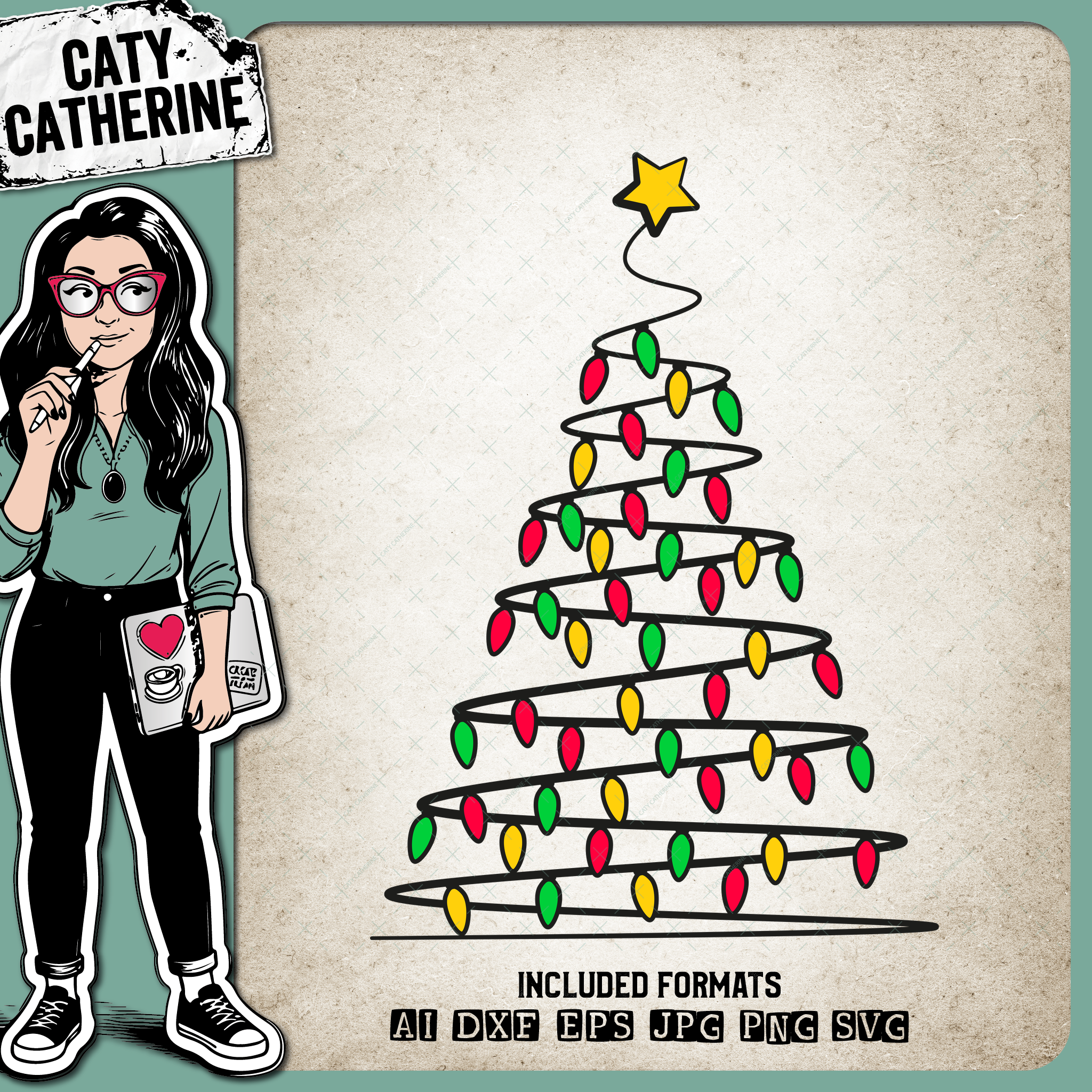 Christmas Tree Christmas Lights with Star – SVG Design by Caty Catherine