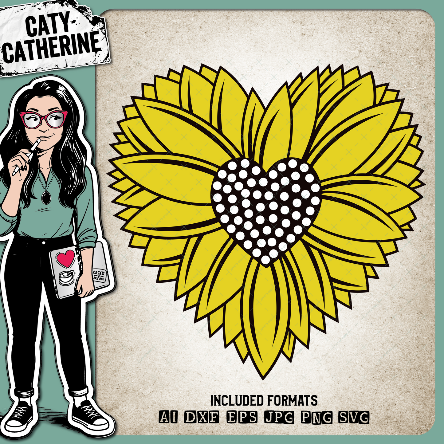 Love Heart Shaped Sunflower – SVG Design by Caty Catherine