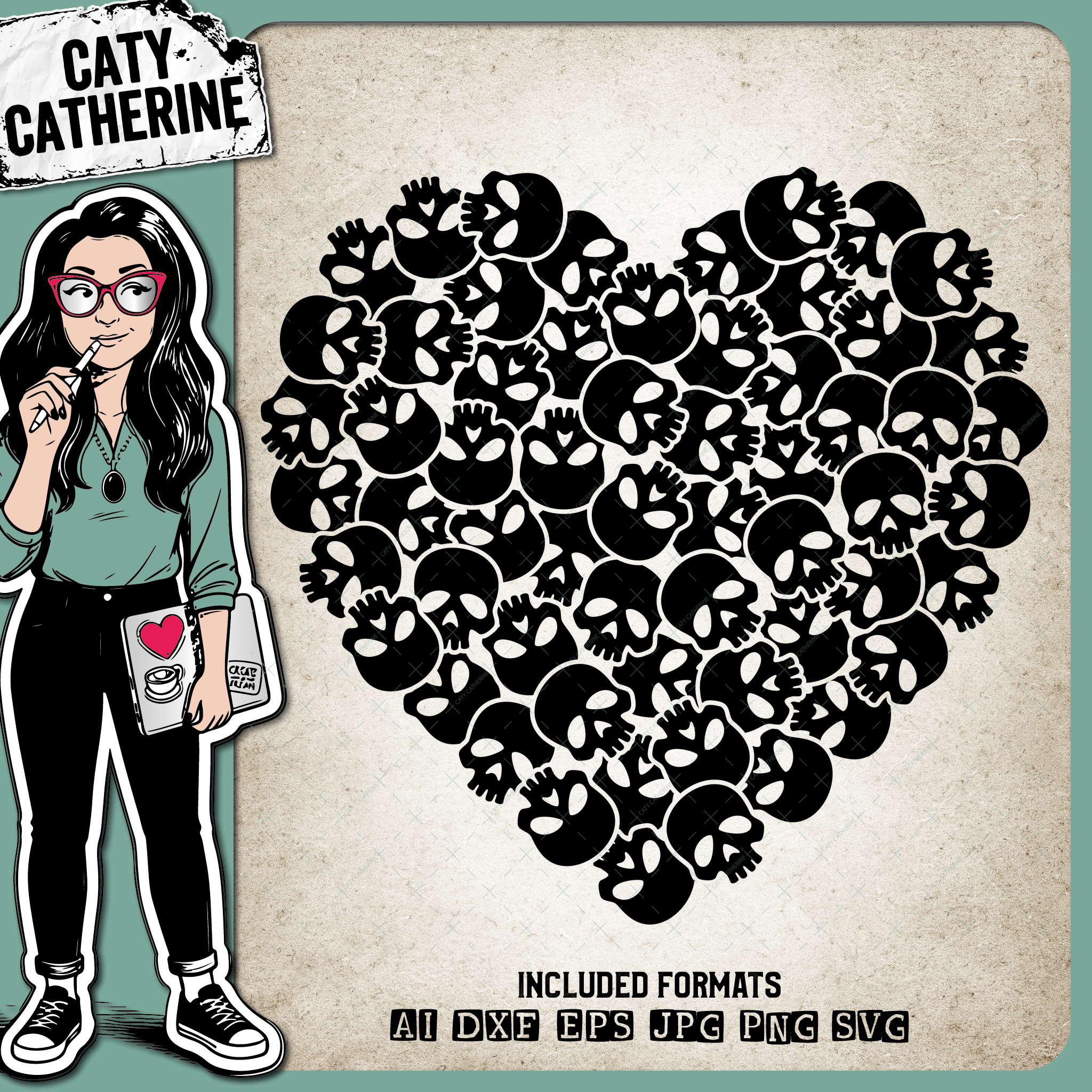 Love Heart Skulls Halloween – SVG Design by Caty Catherine