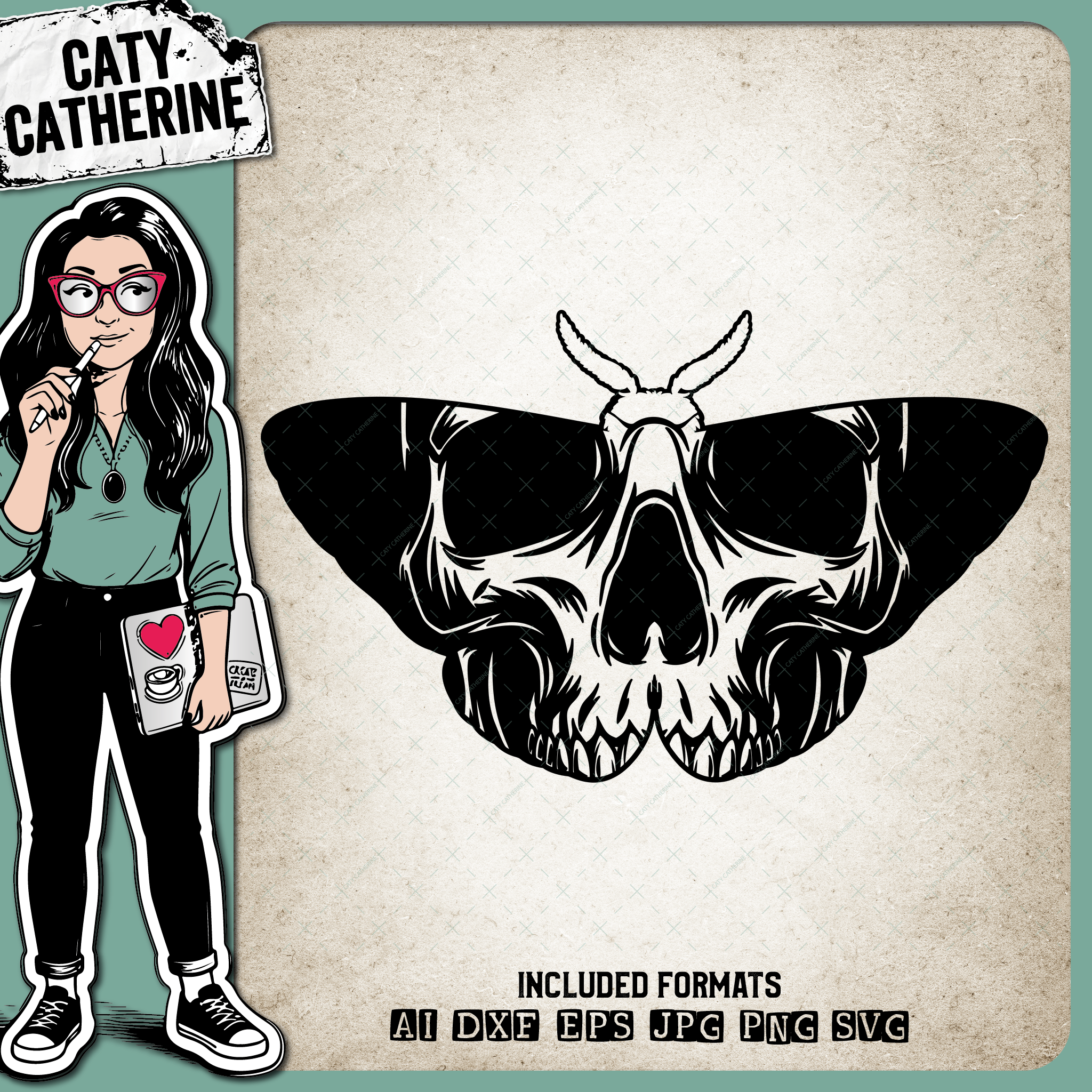 Skull Face Inside Moth Silhouette Halloween – SVG Design by Caty Catherine