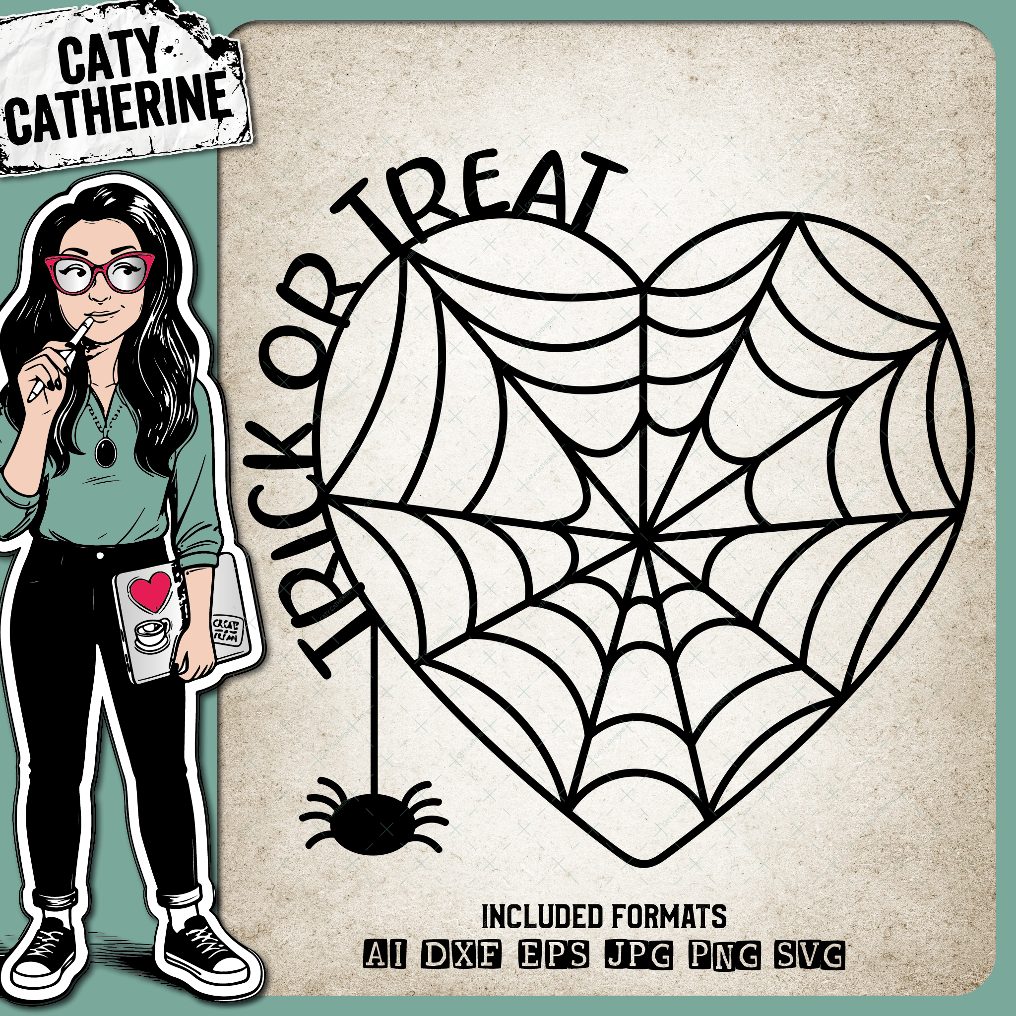 Trick Or Treat Love Heart Spider Web Halloween – SVG Design by Caty Catherine