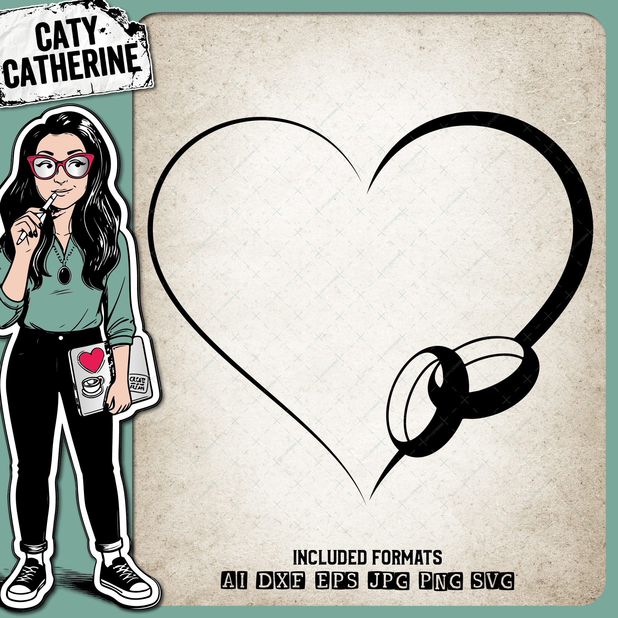 Wedding Love Heart Frame with Rings – SVG Design by Caty Catherine