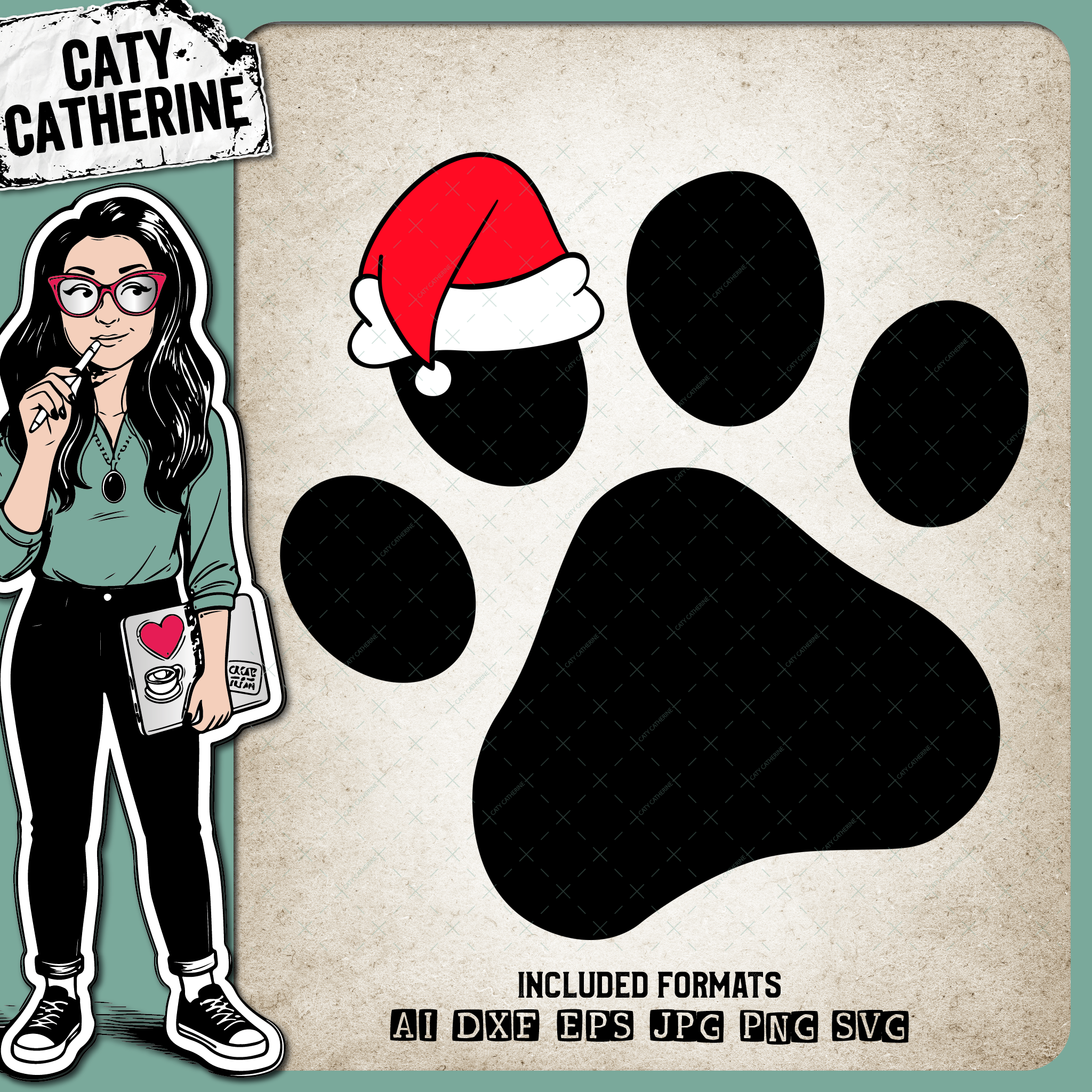 Pet Dog Paw Print With Santa Hat Christmas – SVG Design by Caty Catherine
