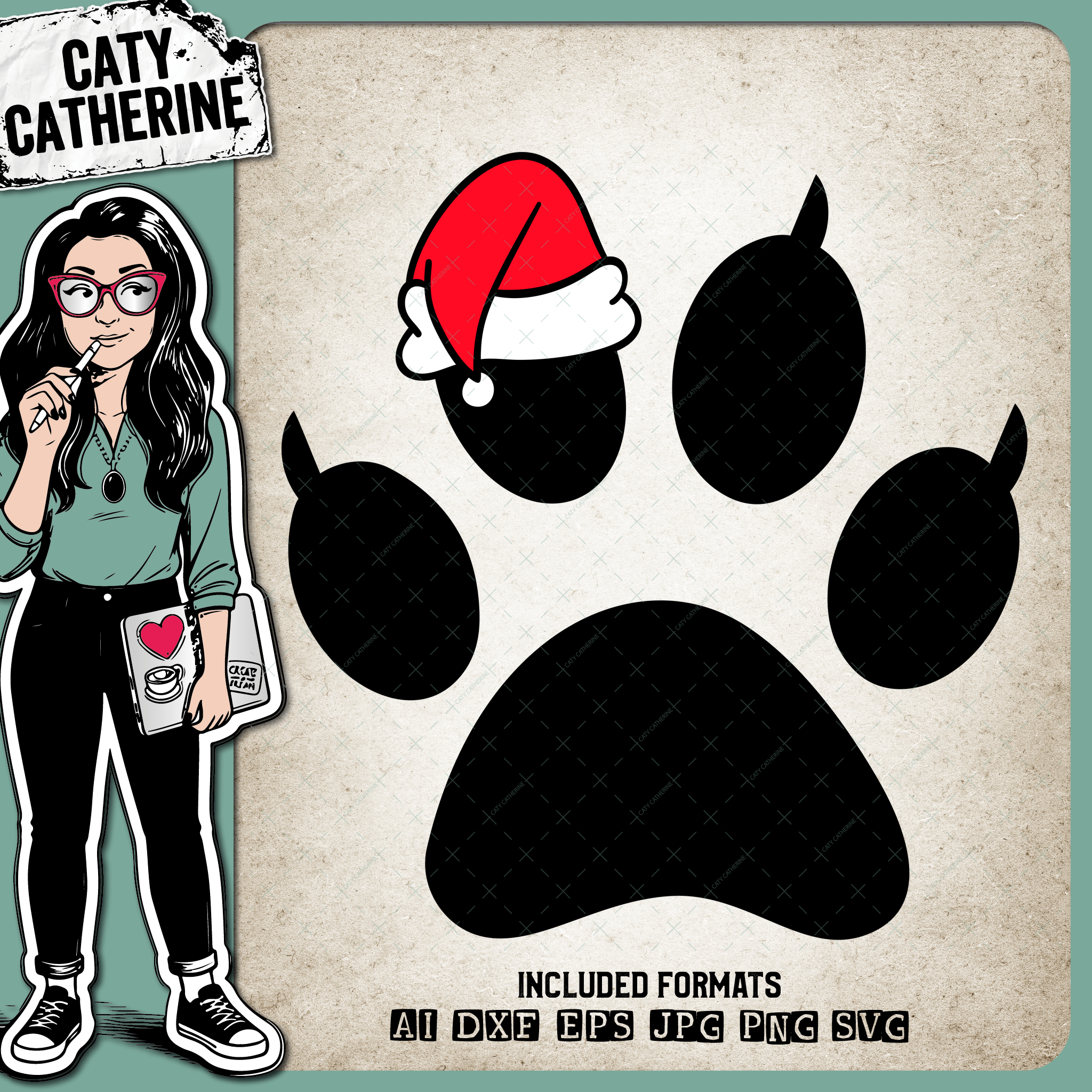 Pet Cat Paw Print With Santa Hat Christmas – SVG Design by Caty Catherine