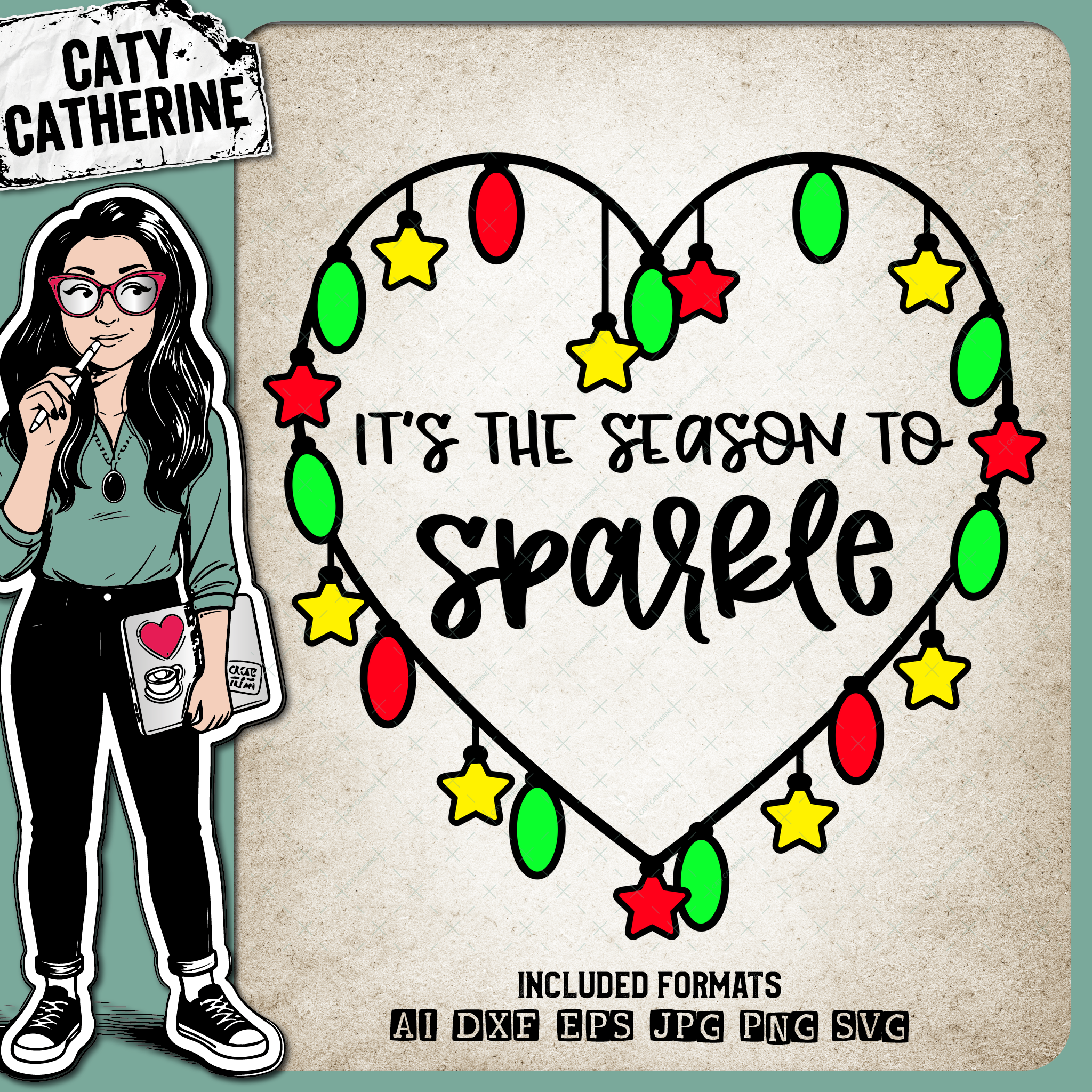 It's The Season To Sparkle Love Heart with Christmas Lights – SVG Design by Caty Catherine