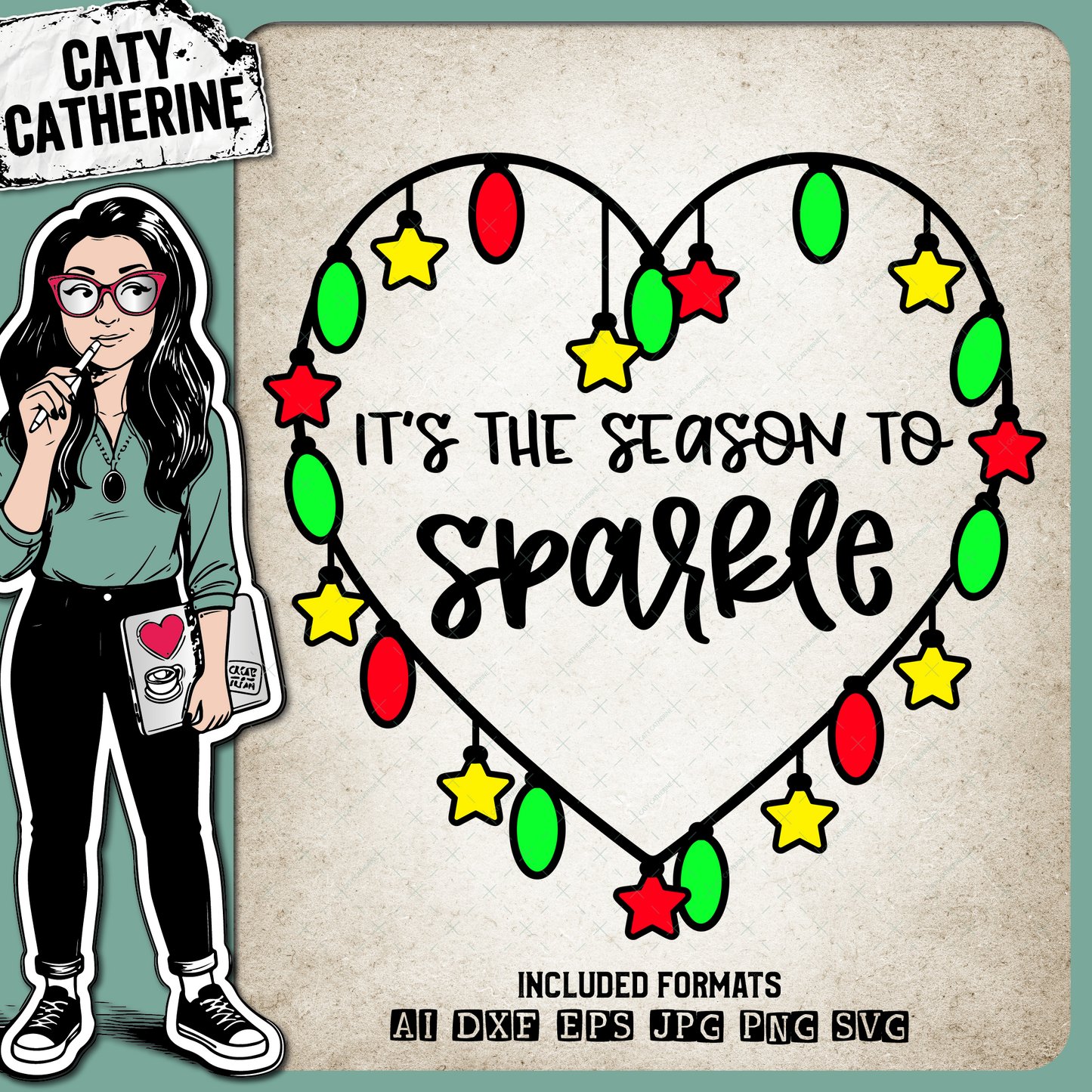 It's The Season To Sparkle Love Heart with Christmas Lights – SVG Design by Caty Catherine