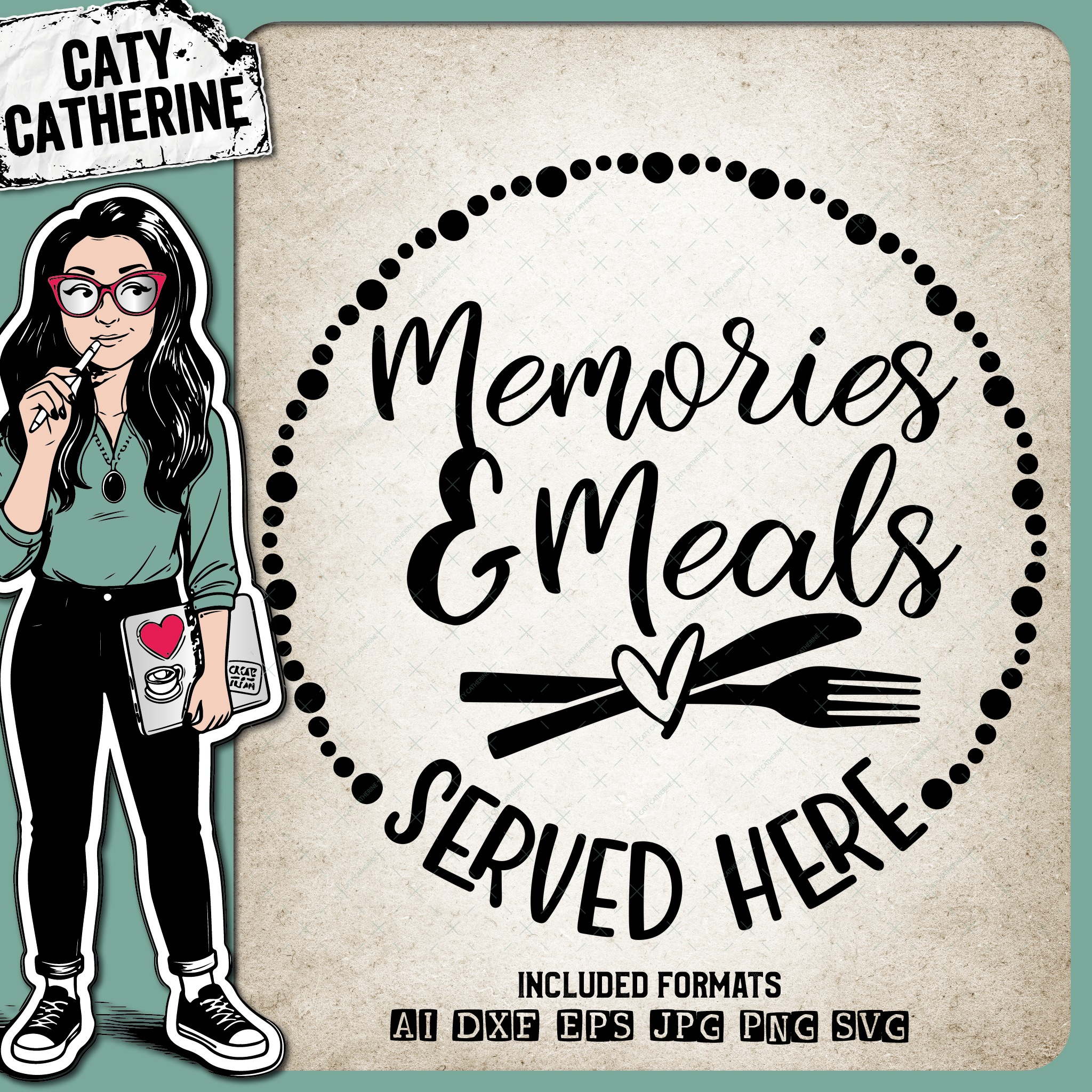 Memories & Meals Served Here Thanksgiving Plate Kitchen Dining Room DIY Sign – Home Decor SVG Design by Caty Catherine