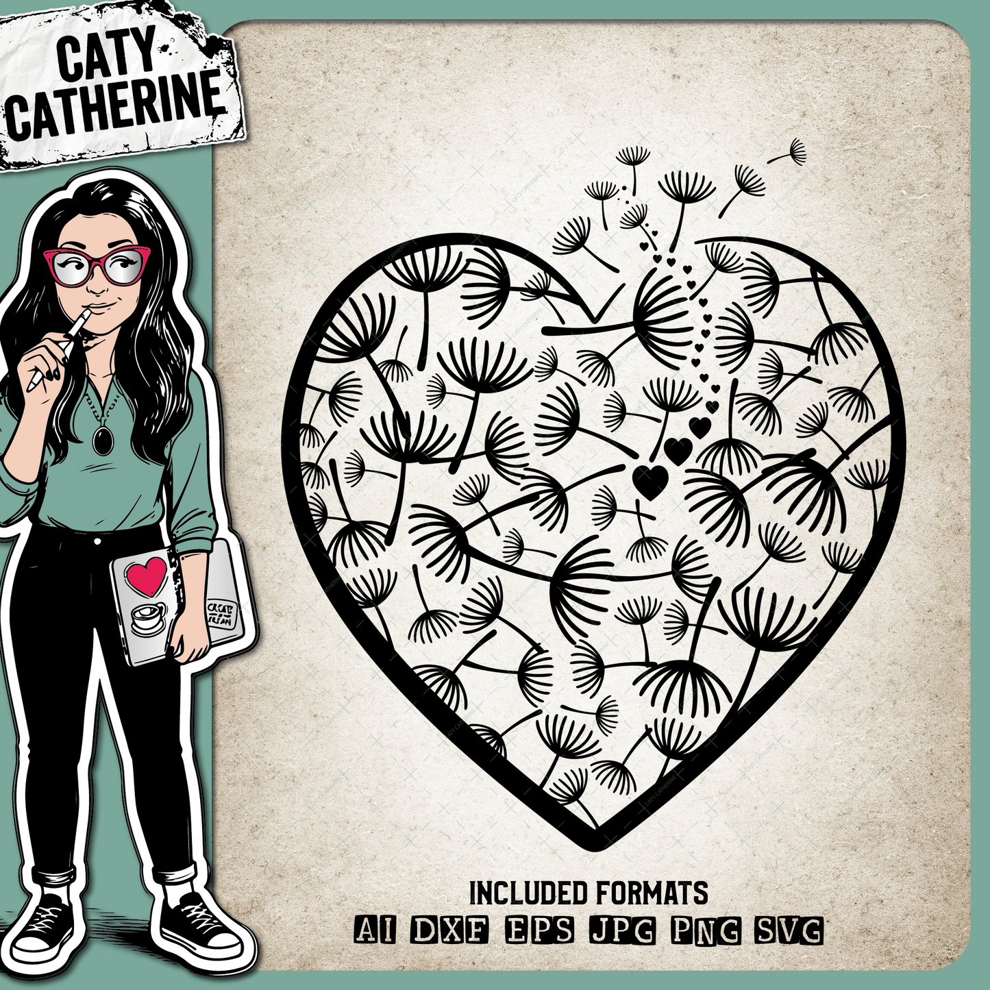 Dandelion Wish Love Heart Graphic – SVG Design by Caty Catherine