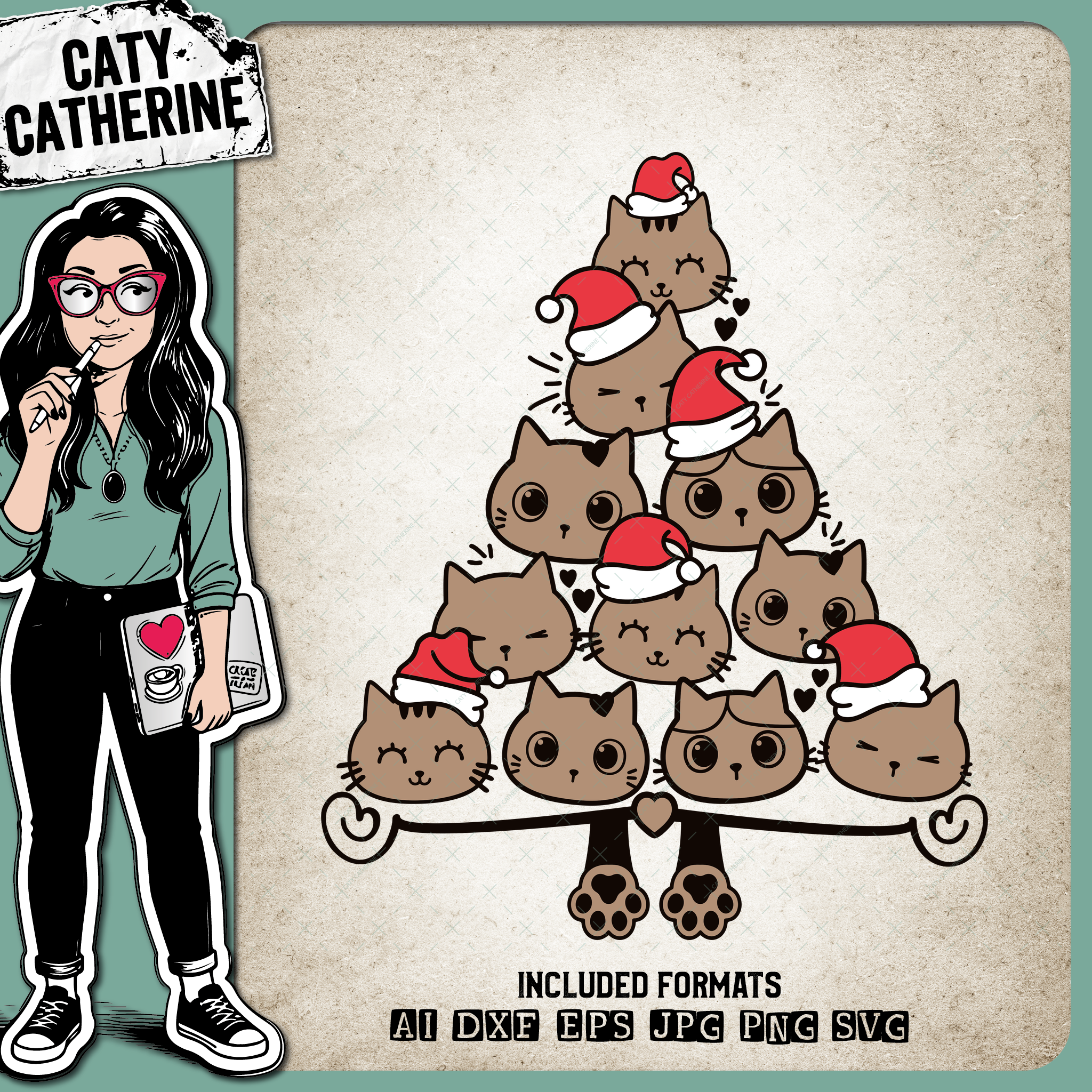 Cats Wearing Santa Hats Christmas Tree Cat Lover Christmas – SVG Design by Caty Catherine