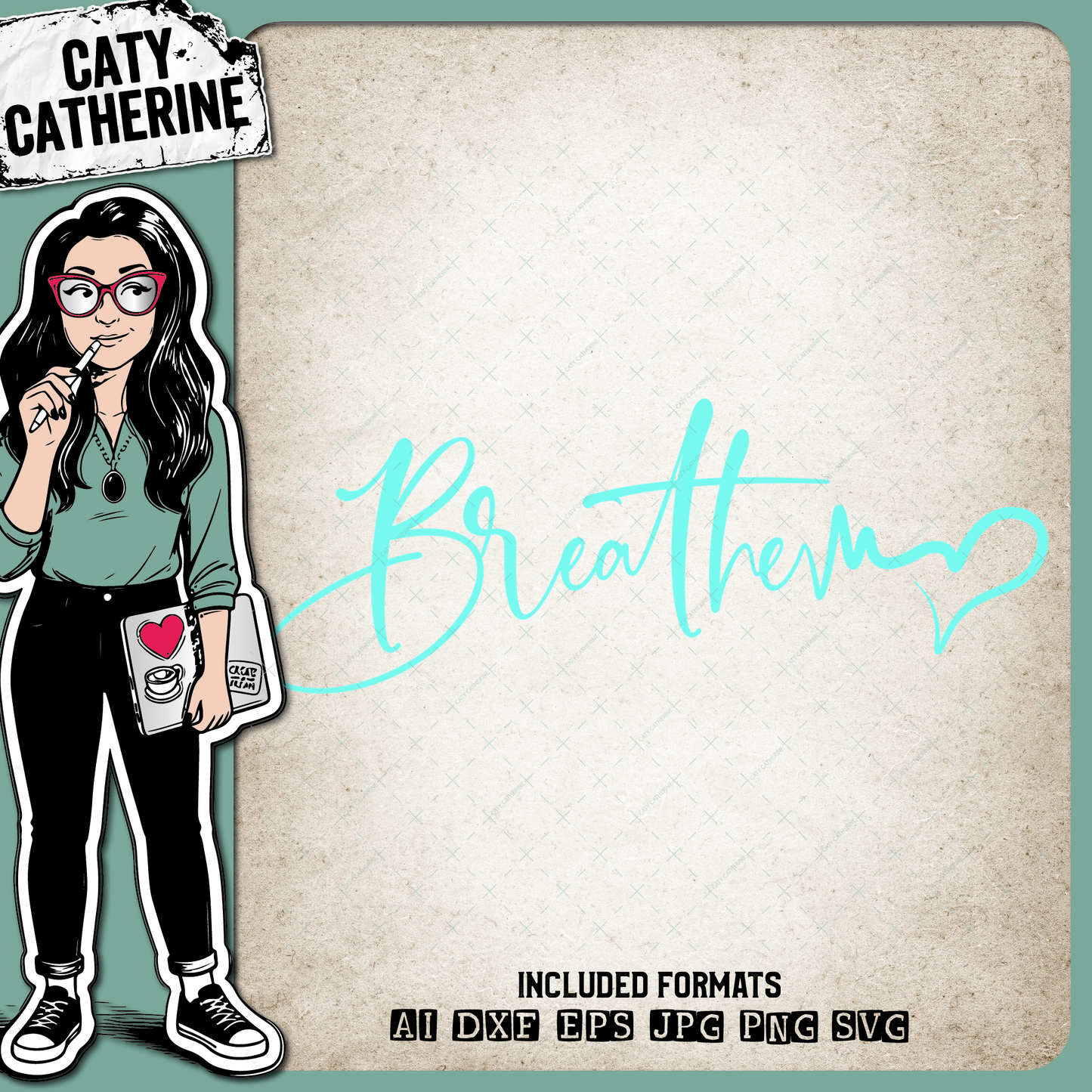 Breathe Graphic with Heartbeat & Love Heart – Quotes & Sayings SVG Design by Caty Catherine