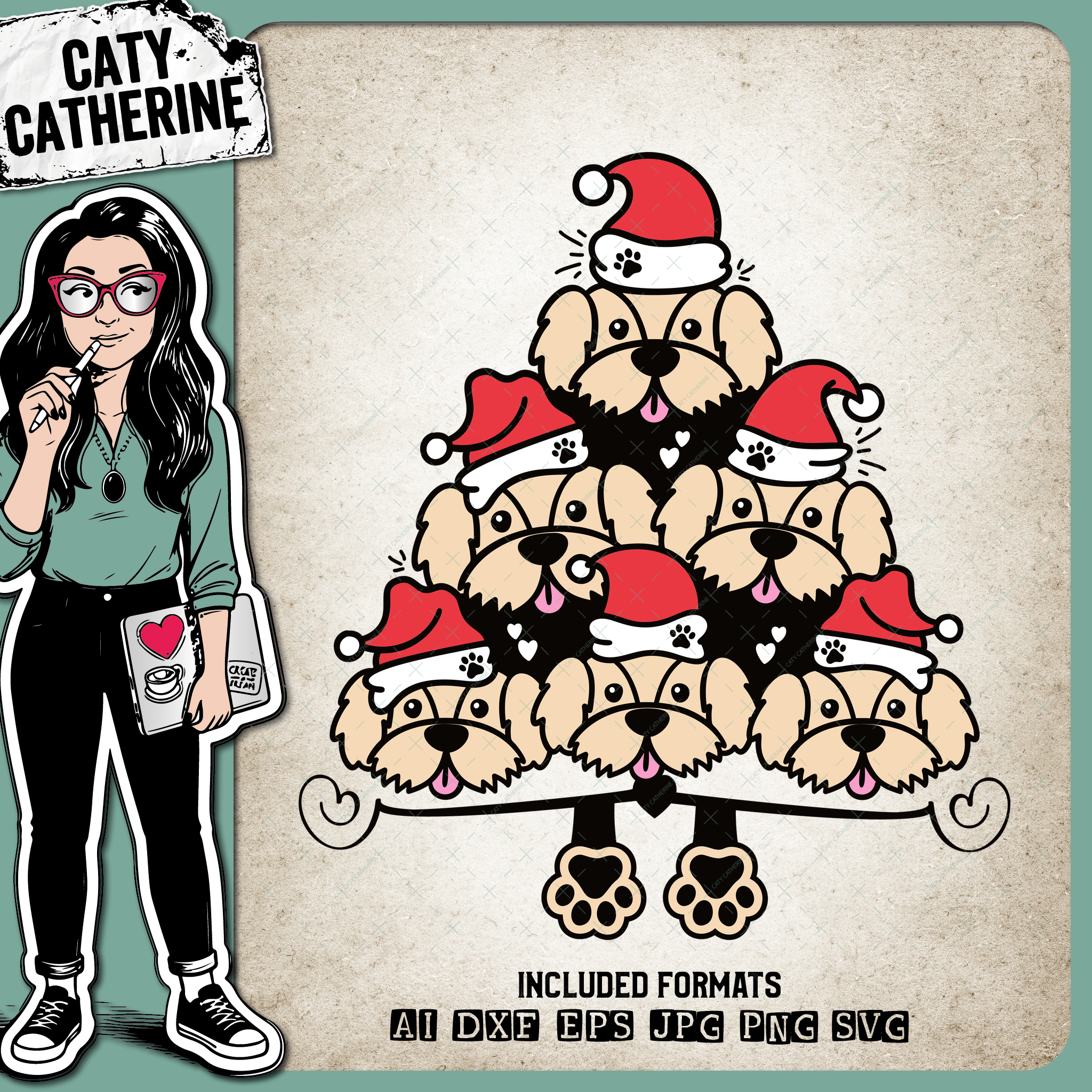 Dogs Wearing Santa Hats Christmas Tree Dog Lover Christmas – SVG Design by Caty Catherine