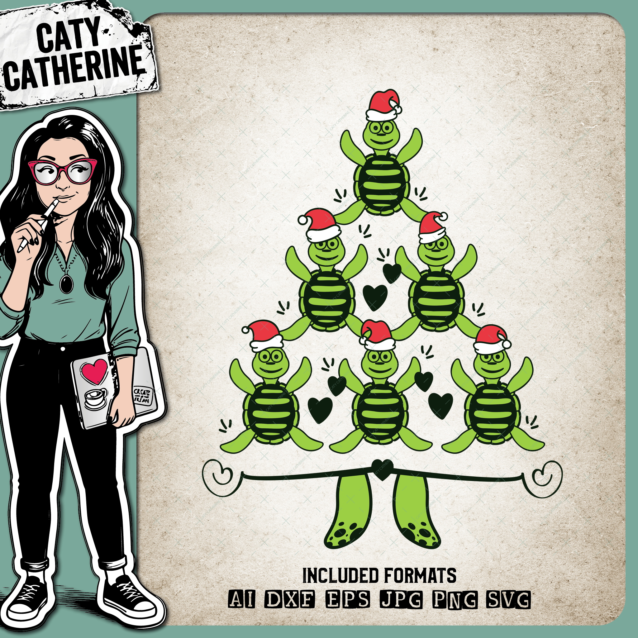 Turtles Wearing Santa Hats Christmas Tree Turtle Lover Christmas – SVG Design by Caty Catherine