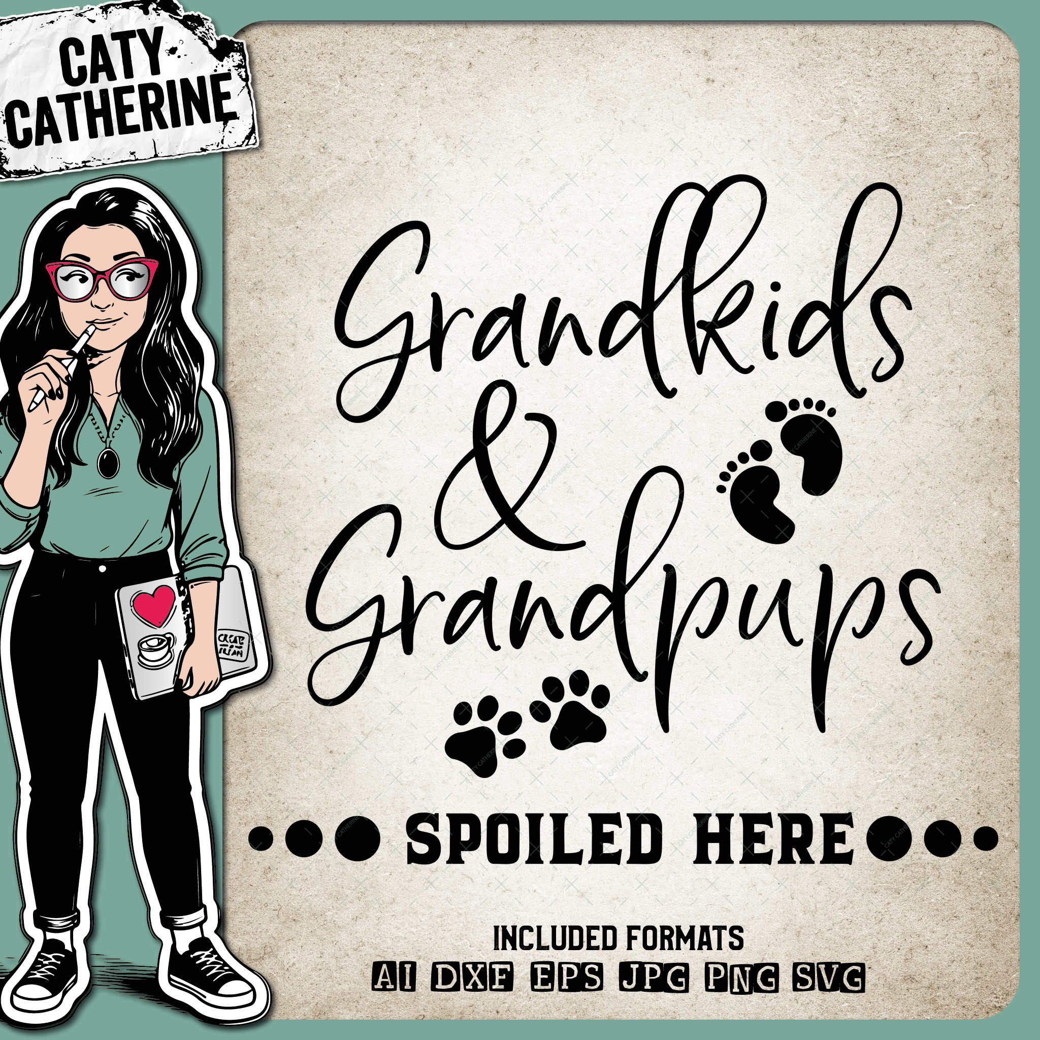 Grandkids & Grandpups Spoiled Here Grandparent DIY Welcome Mat Pet Dog Grandchildren – Pets & Animals SVG Design by Caty Catherine