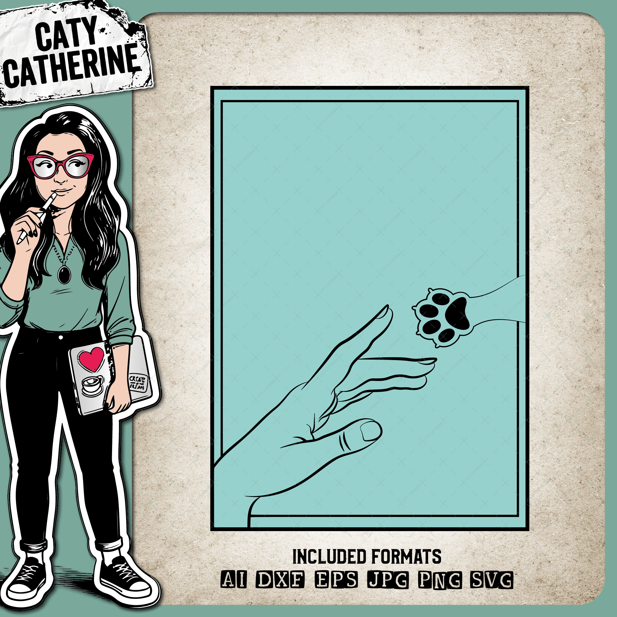 Woman's Hand with Cat Paw Print Photo Frame – Pets & Animals SVG Design by Caty Catherine