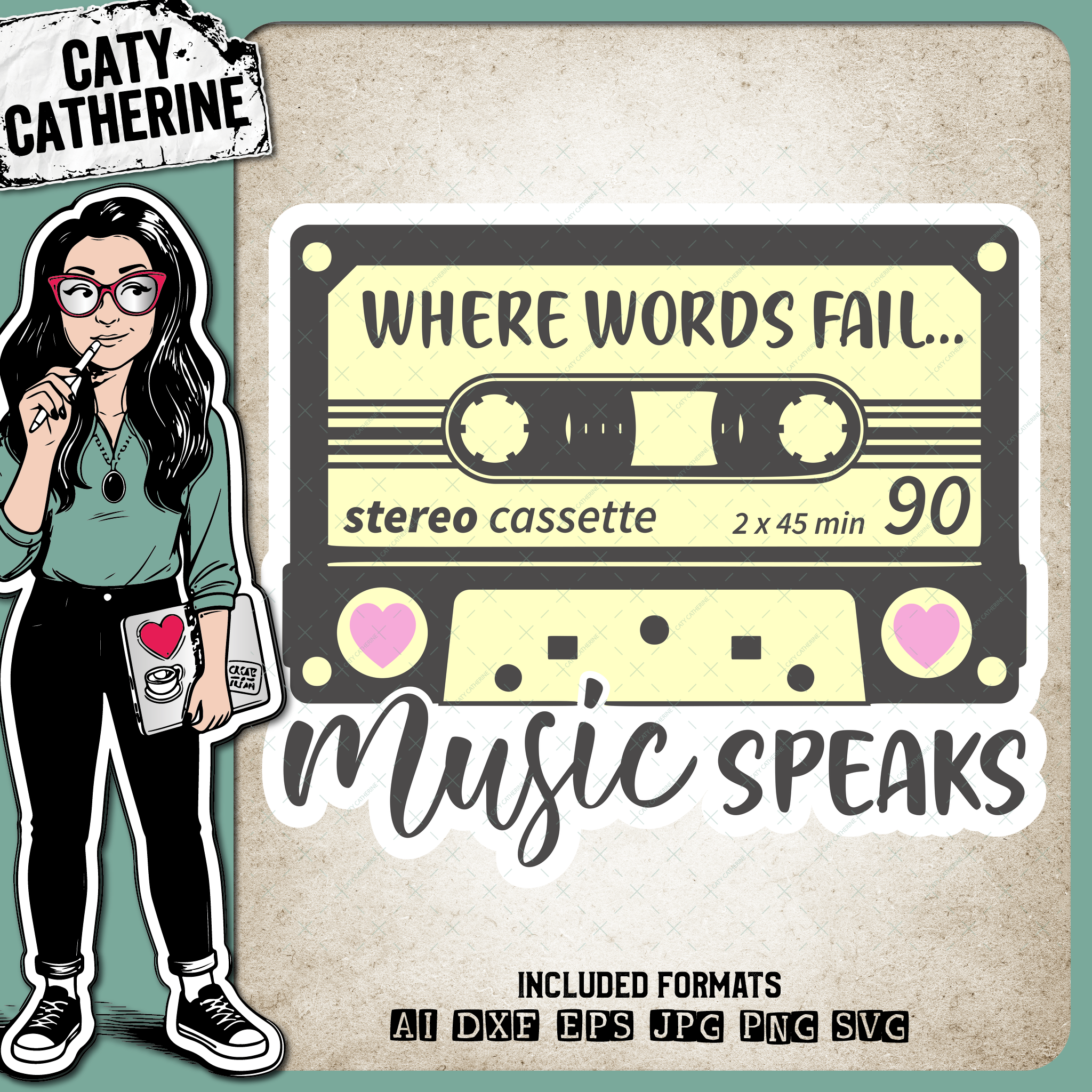 Where Words Fail Music Speaks Tape Cassette Music Quote – SVG Design by Caty Catherine