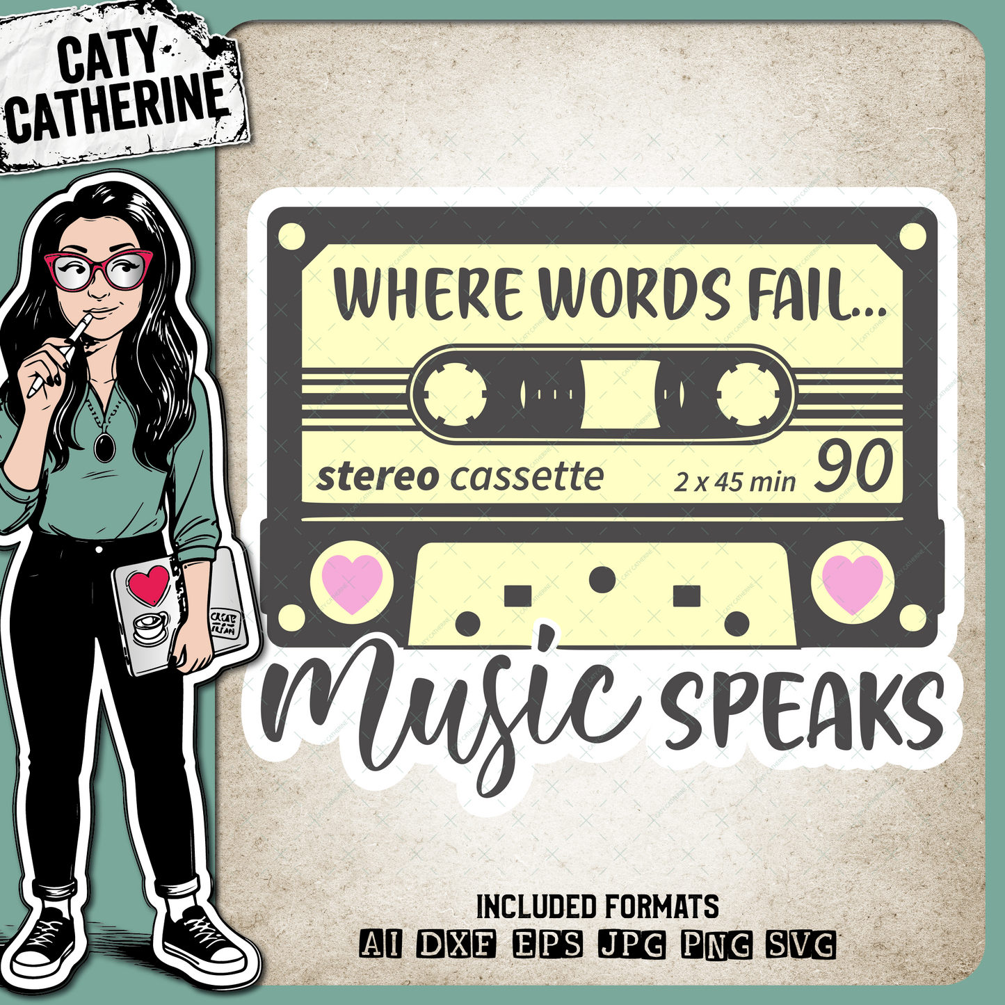 Where Words Fail Music Speaks Tape Cassette Music Quote – SVG Design by Caty Catherine