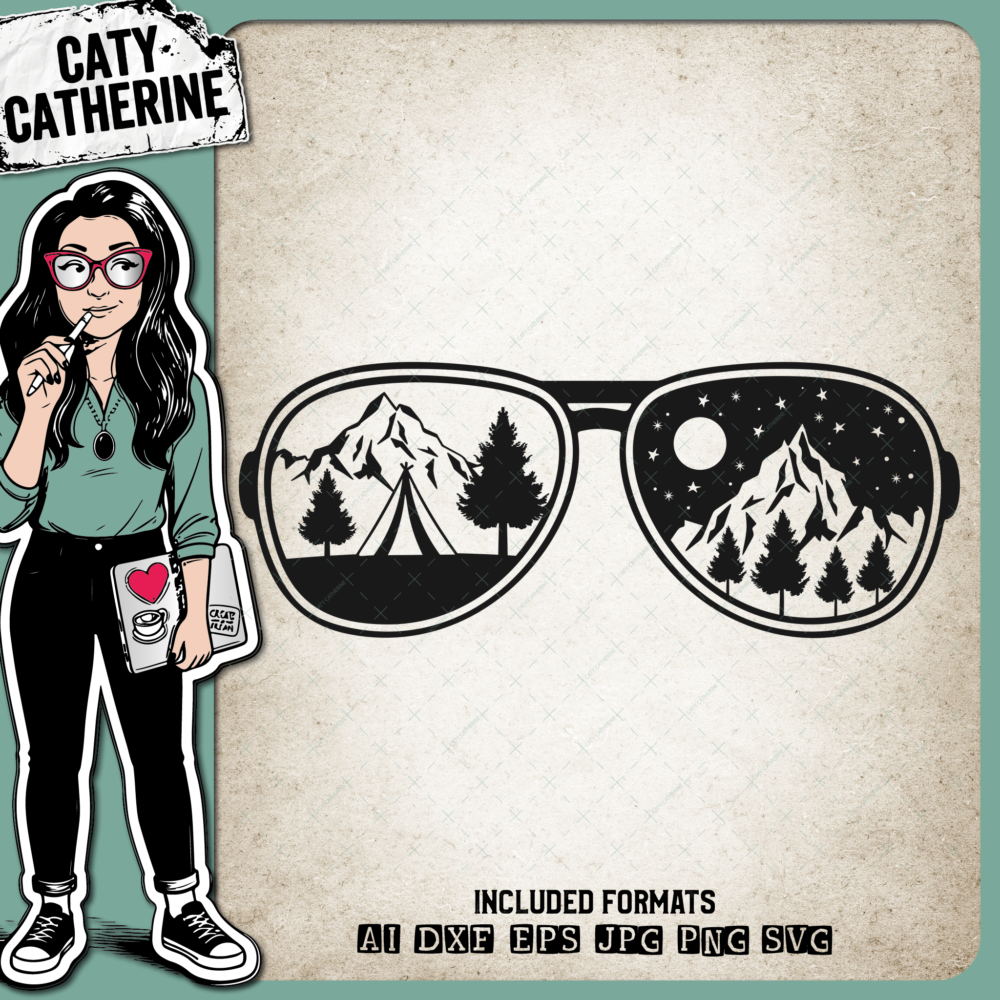 Tent Camping Scene Inside Sunglasses With Mountains And Trees Nature Outdoors Adventure – SVG Design by Caty Catherine