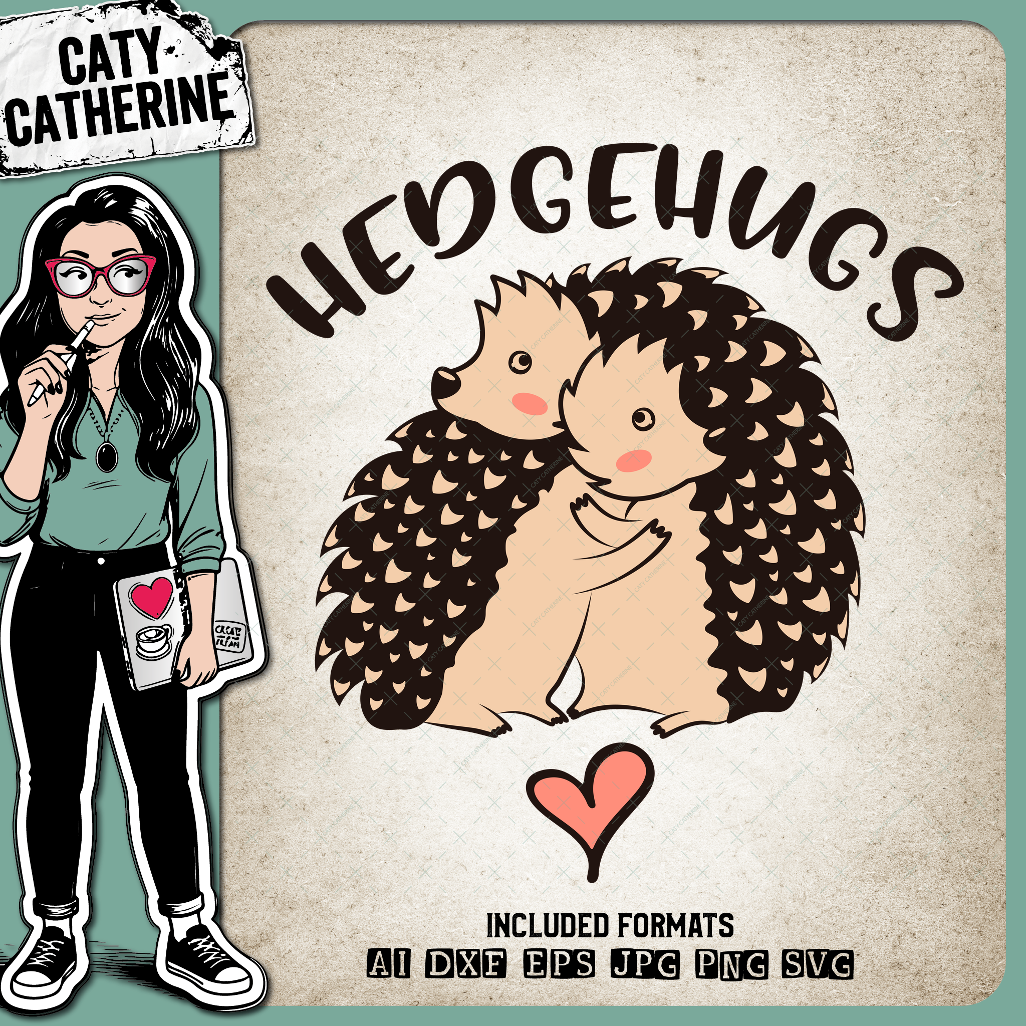 Hedgehugs Cute Hedgehog Hugs Valentine's Day Love – Valentine’s Day SVG Design by Caty Catherine