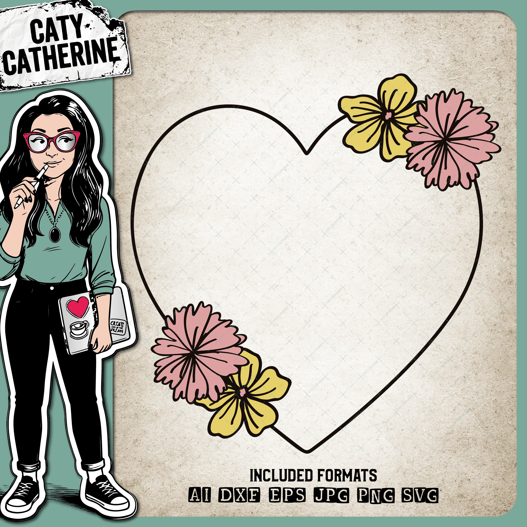 Flower Doodle Love Heart Frame – SVG Design by Caty Catherine