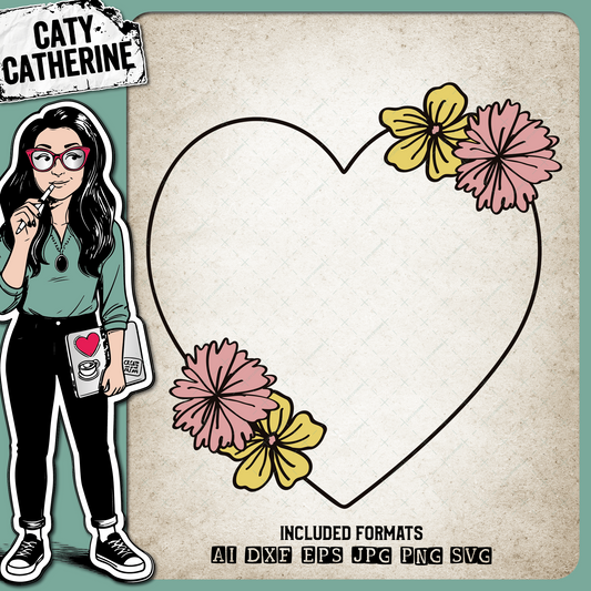 Flower Doodle Love Heart Frame – SVG Design by Caty Catherine