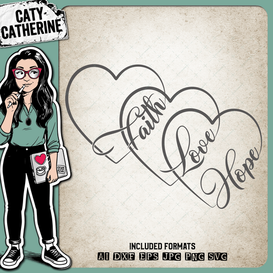 Faith Love Hope Joined Love Hearts Graphic – Quotes & Sayings SVG Design by Caty Catherine
