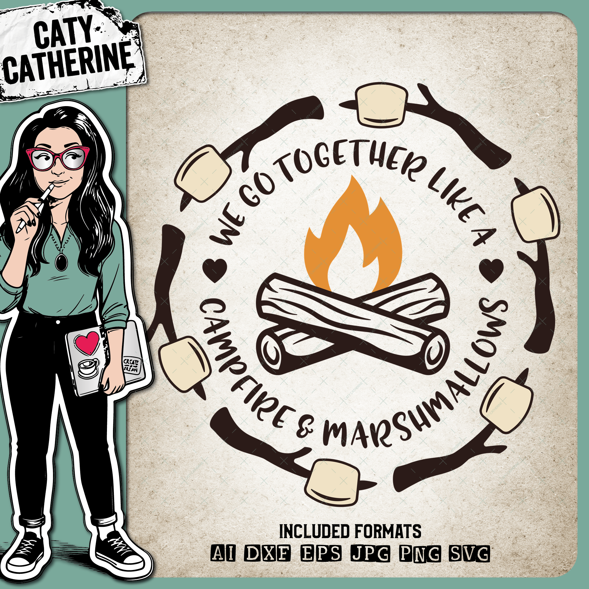 We Go Together Like A Campfire & Marshmallows Camping Couple Love Quote – Outdoors SVG Design by Caty Catherine