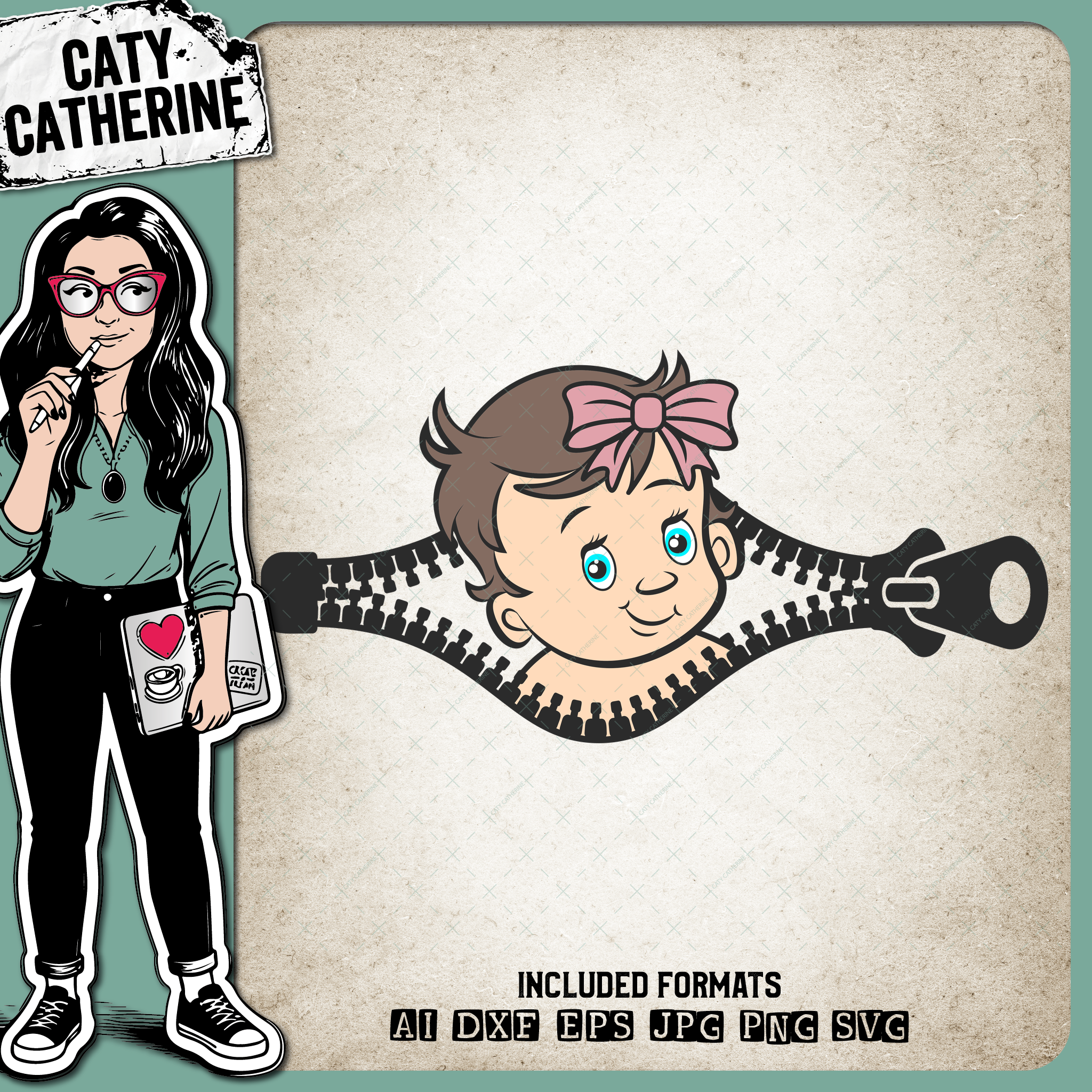 Baby Girl with Bow Pregnancy Bump Belly Zipper – Babies & Kids SVG Design by Caty Catherine