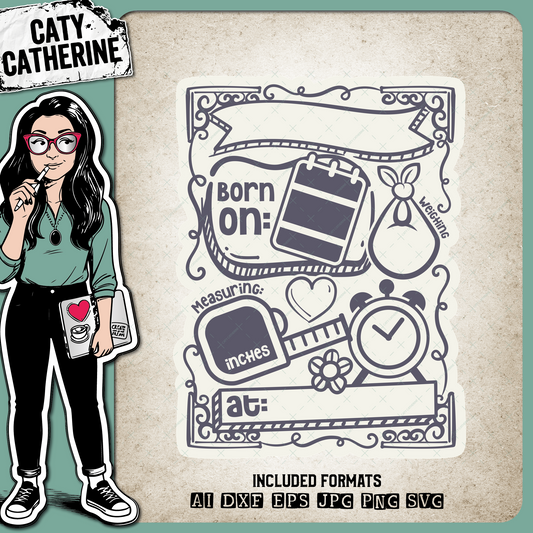 Baby Birth Stats Announcement Template Born On At Measuring Inches Weighing – Babies & Kids SVG Design by Caty Catherine