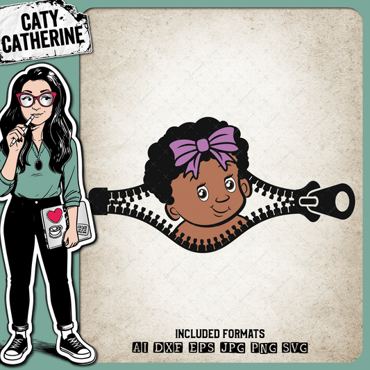 Baby Girl with Bow Pregnancy Bump Belly Zipper – Babies & Kids SVG Design by Caty Catherine