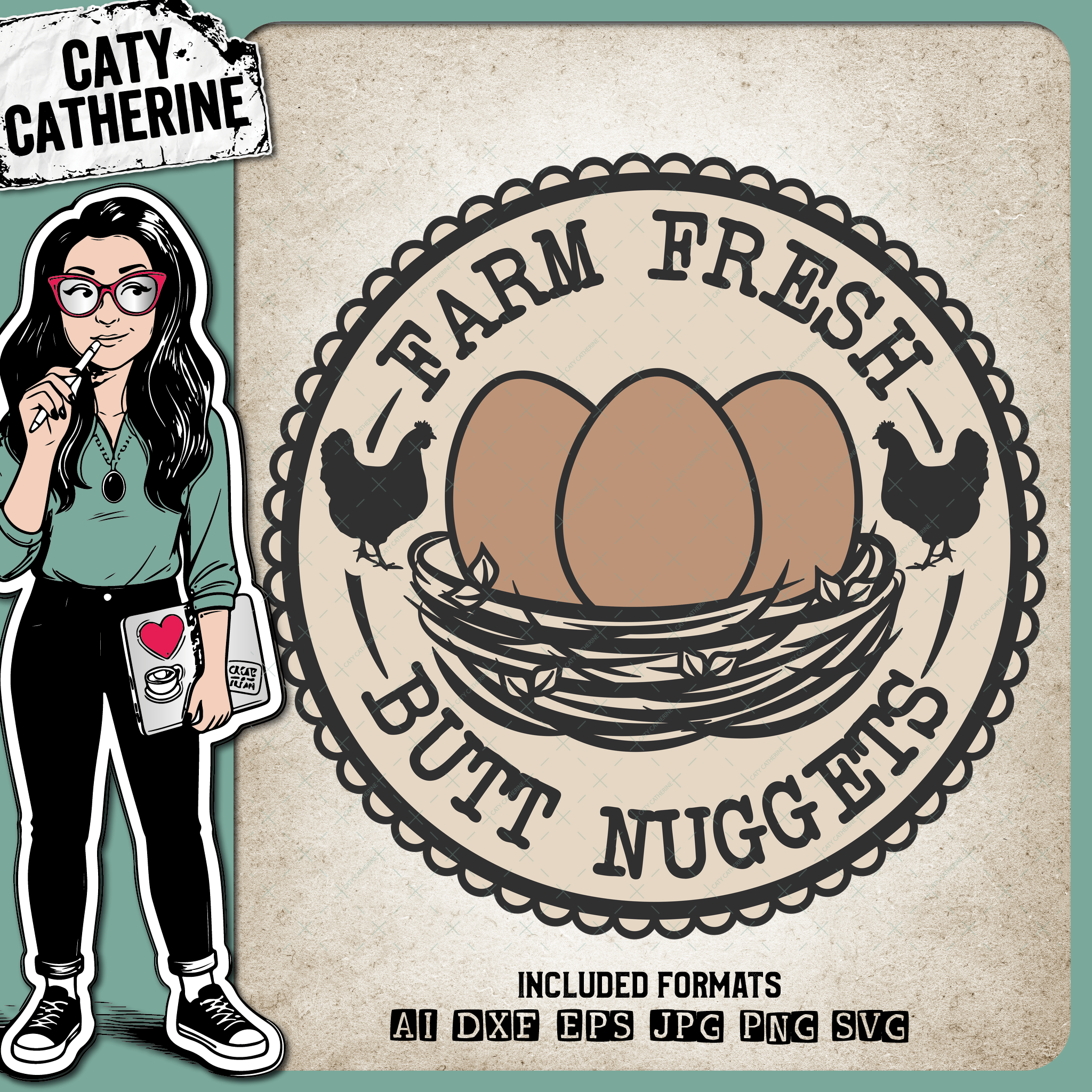 Farm Fresh Butt Nuggets Chicken Eggs Nest – Food & Drink SVG Design by Caty Catherine