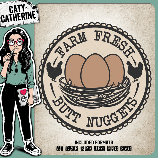Farm Fresh Butt Nuggets Chicken Eggs Nest – Food & Drink SVG Design by Caty Catherine