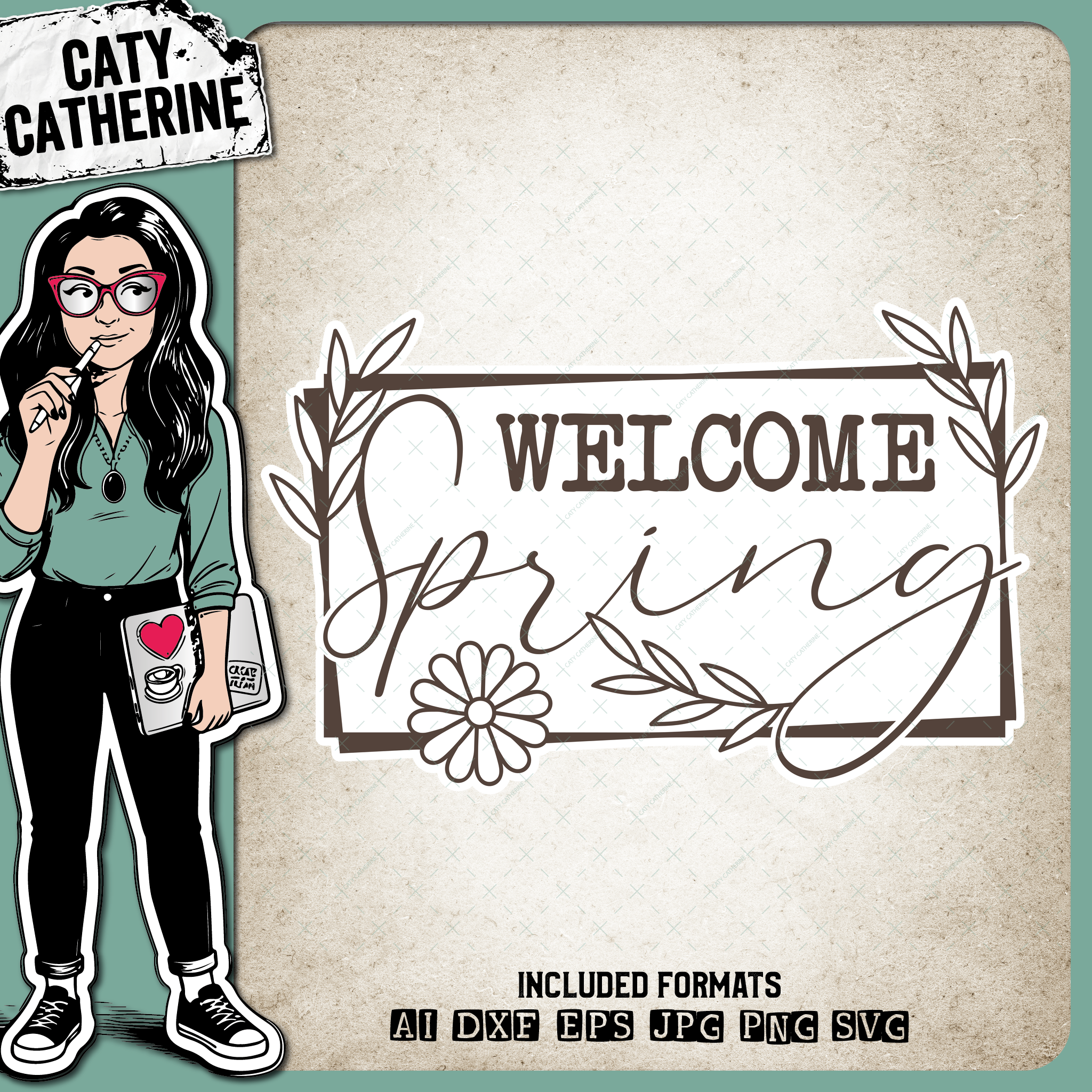 Welcome Spring Floral Sign Seasons – Seasonal SVG Design by Caty Catherine