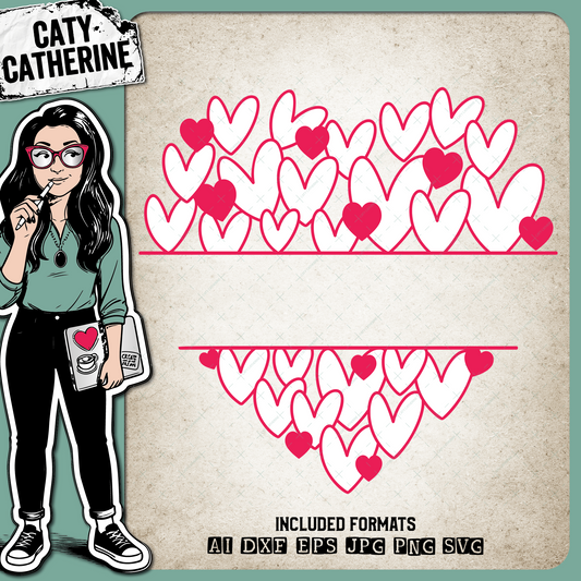 Love Heart Doodle Split Monogram Frame – Monograms SVG Design by Caty Catherine