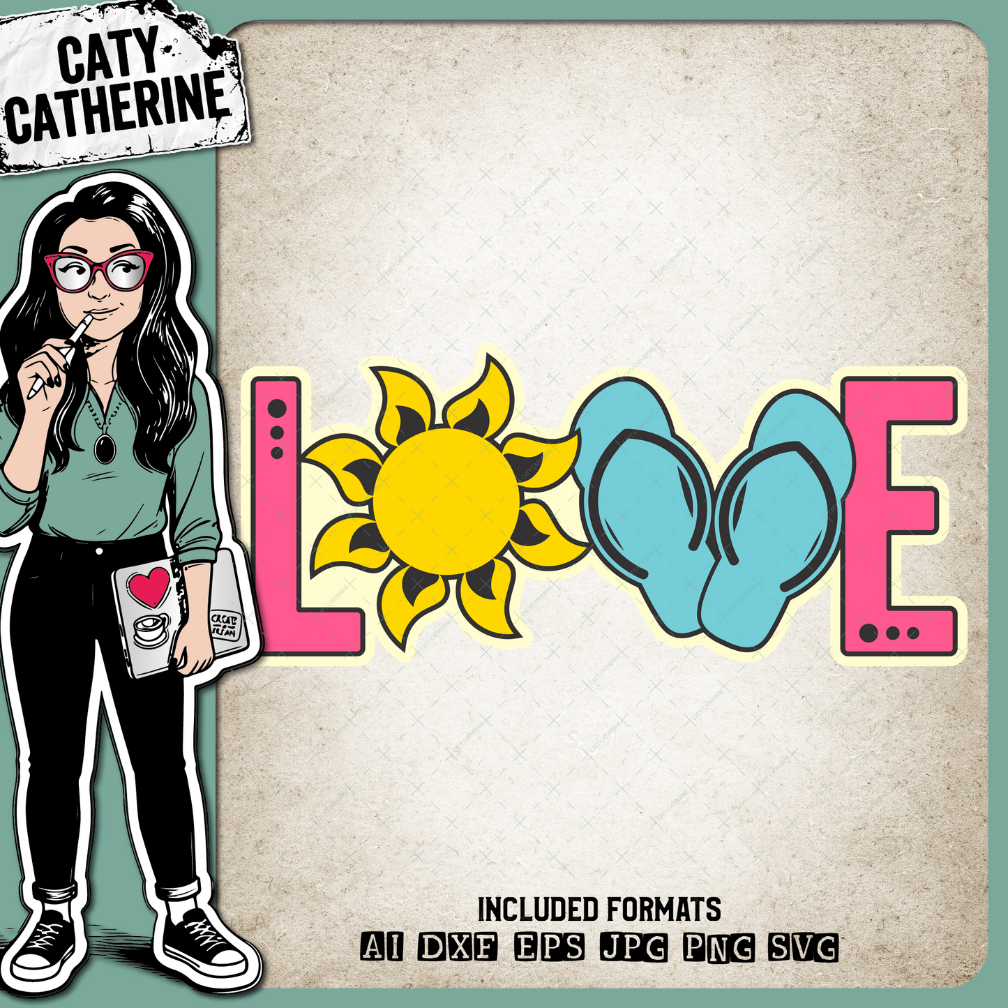 LOVE Summer Graphic with Sun & Flip Flops – Seasonal SVG Design by Caty Catherine