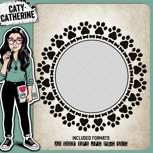 Circle Dog Photo Frame Paws & Dog Bone – Pets & Animals SVG Design by Caty Catherine
