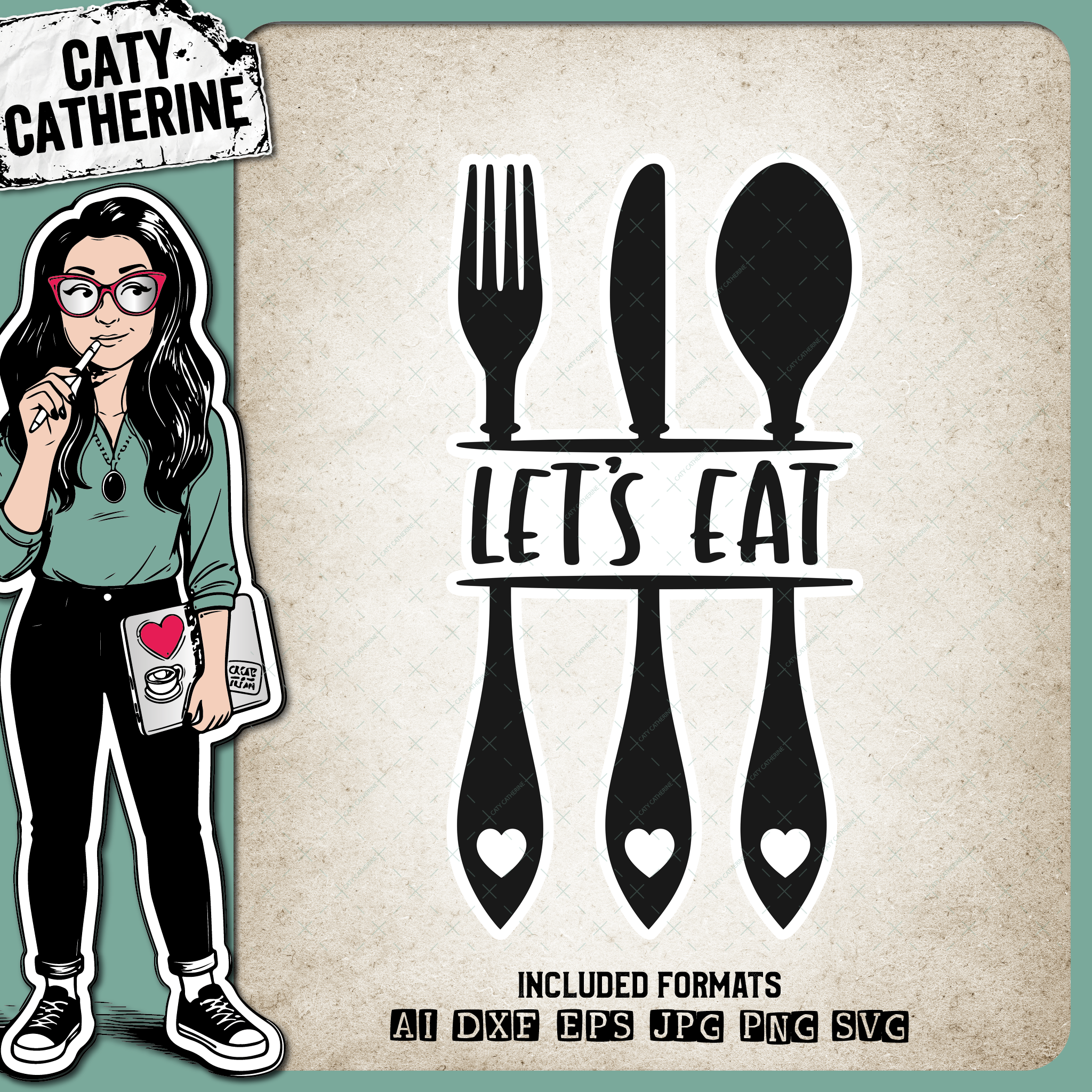 Let's Eat Cutlery Fork Knife Spoon Kitchen Graphic – Food & Drink SVG Design by Caty Catherine