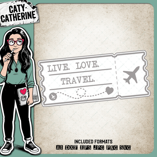 Live Love Travel Boarding Pass Graphic Adventure Quote – SVG Design by Caty Catherine